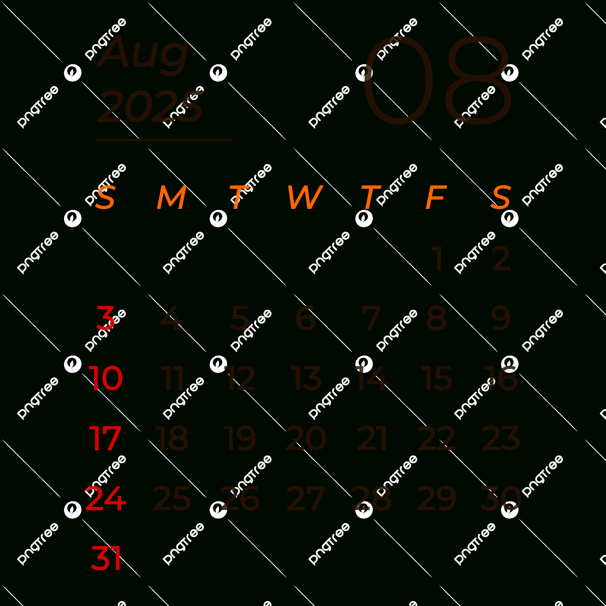 August 2025 Calendar Png Transparent Images Free Download | Vector within August 2025 Calendar Png