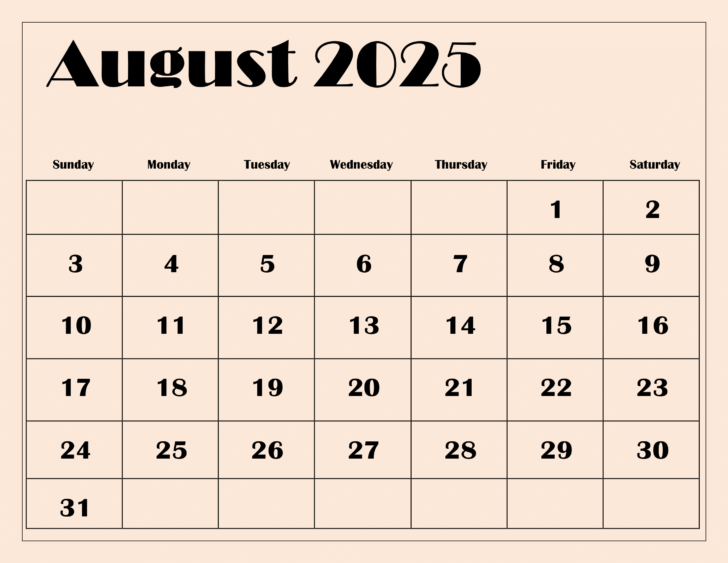 Calendar of August 2025 Calendar of August 2025