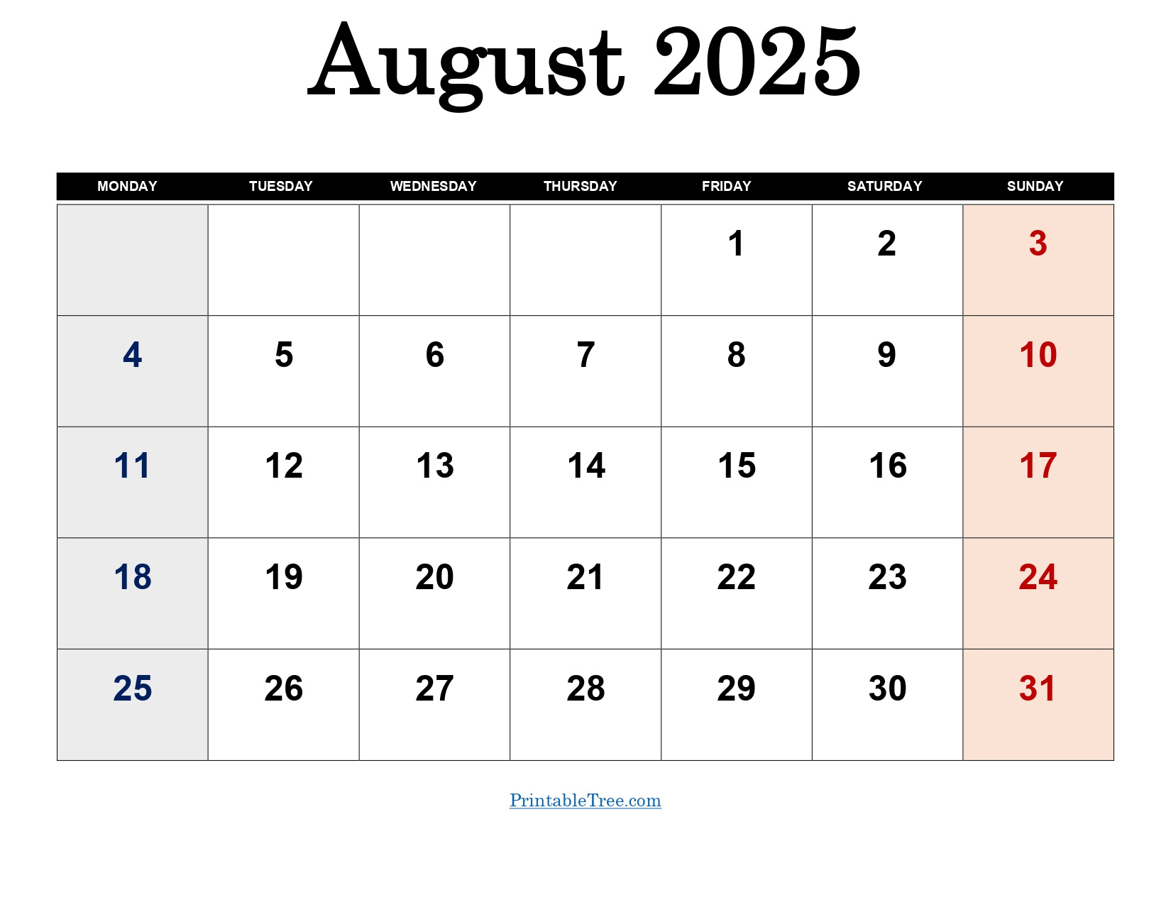 August 2025 Calendar Printable Pdf Template With Holidays within August 2025 Calendar Monday Start