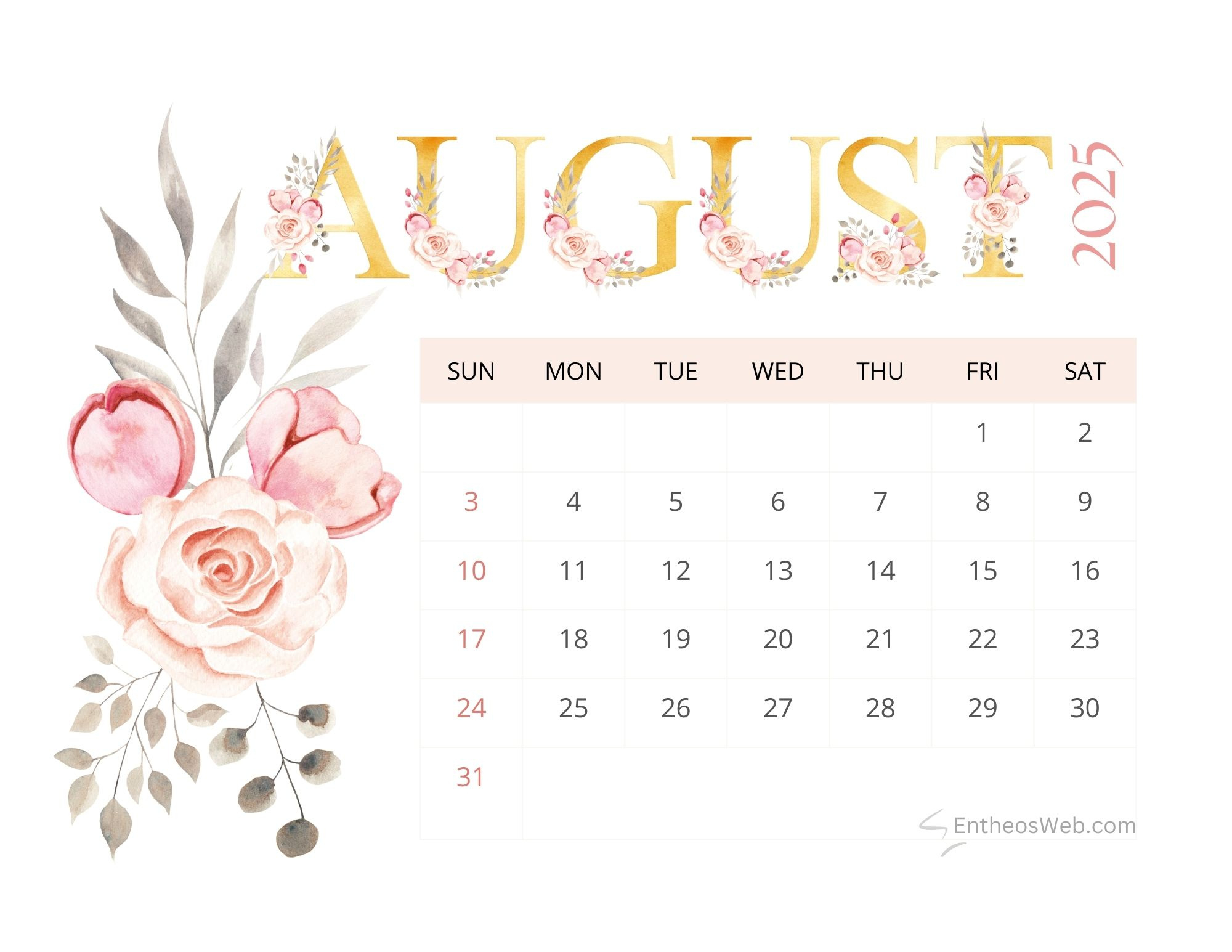August 2025 Calendar Printables | Entheosweb regarding August 2025 Desktop Calendar