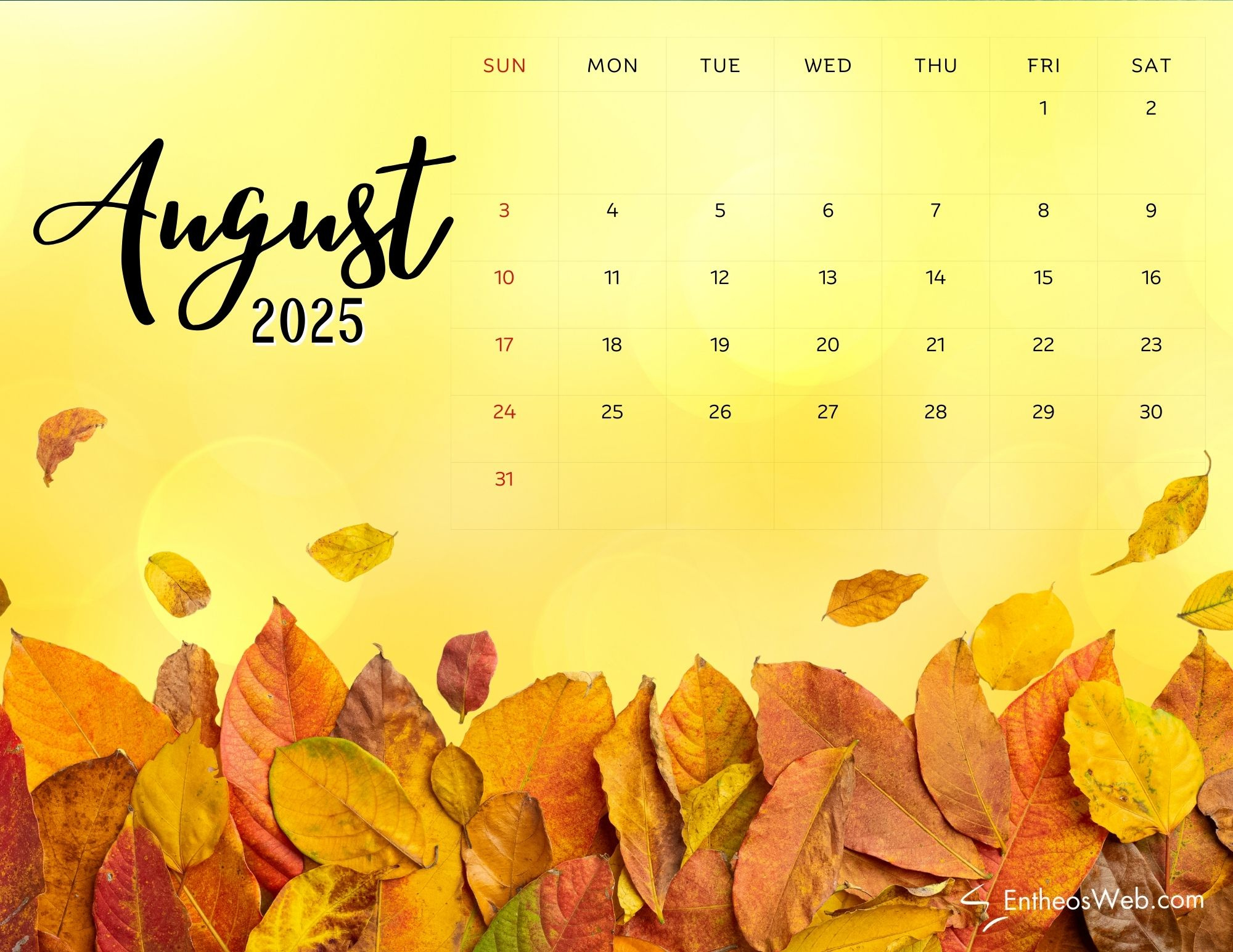 August 2025 Calendar Printables &amp;amp; Wallpapers | Entheosweb within August Calendar Wallpaper 2025