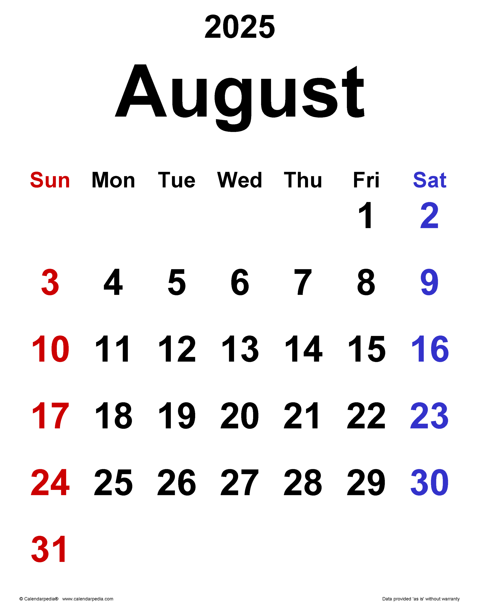August 2025 Calendar | Templates For Pdf, Excel And Word inside August 29 2025 Calendar