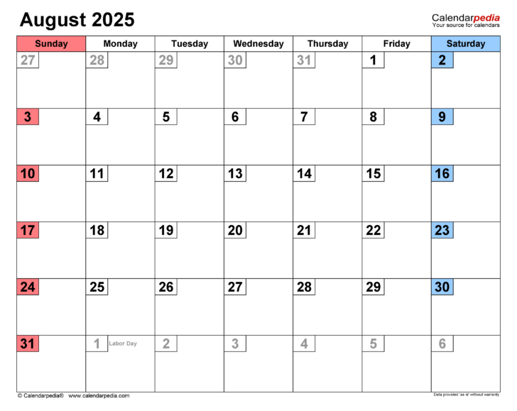 Show August 2025 Calendar