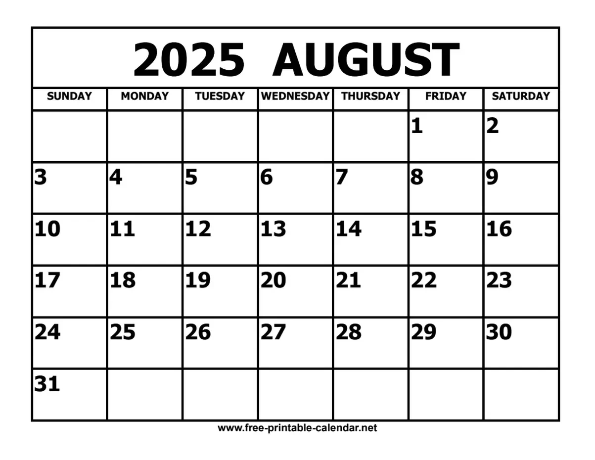August 2025 Calendar throughout August 5 2025 Calendar