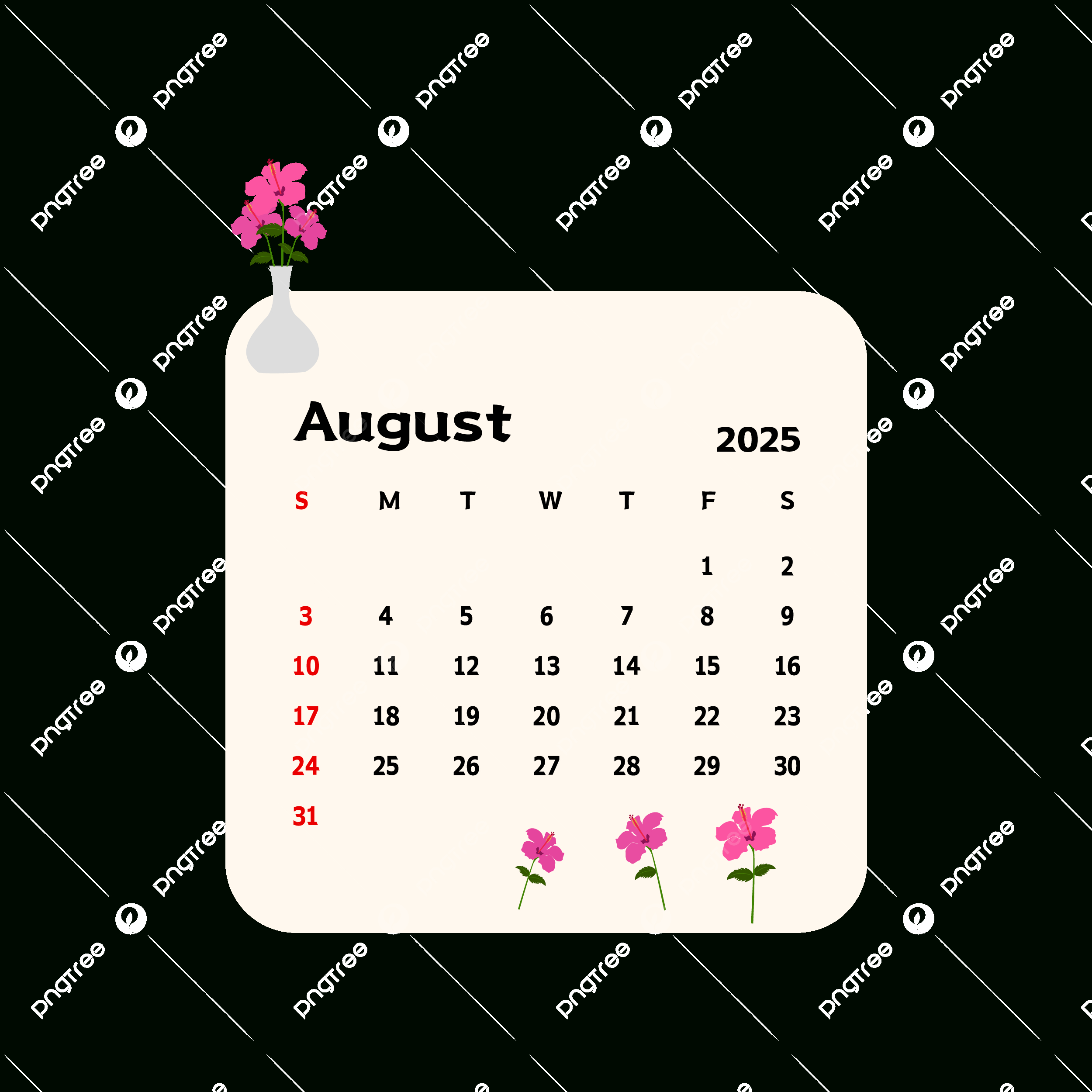 August 2025 Calendar With Cartoon Pink Flowers Vector, Calendar regarding August 2025 Calendar Clip Art