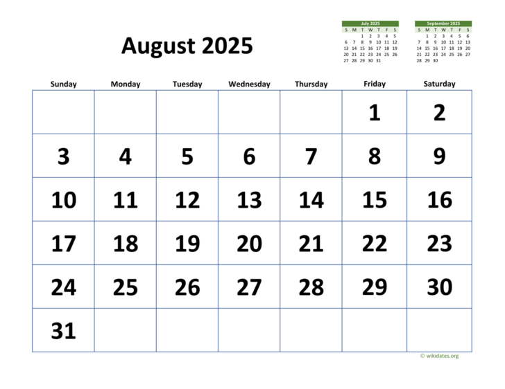 Wiki Calendar August 2025 Printable Free
