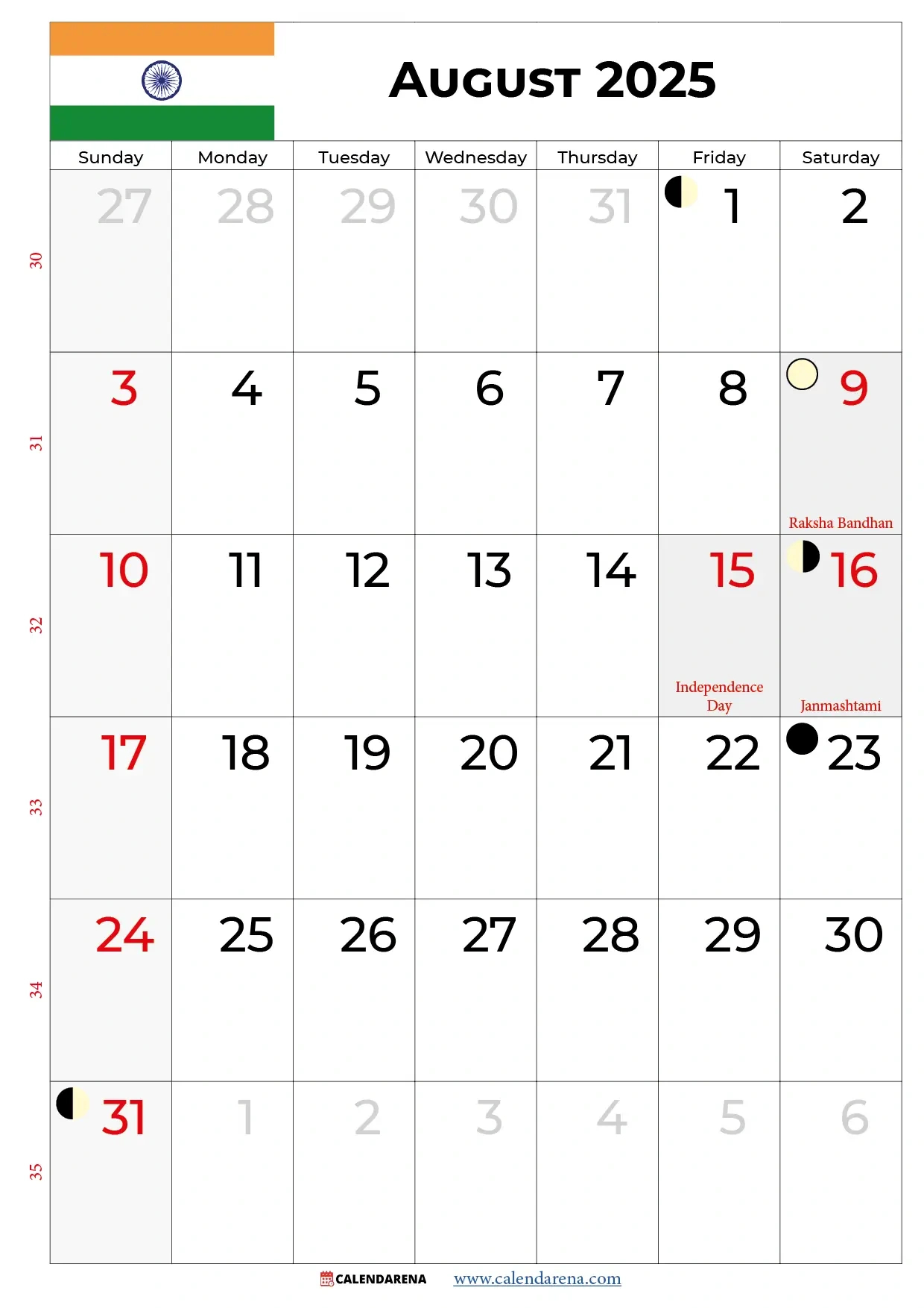 August 2025 Calendar With Holidays India for 2025 August Calendar Festival