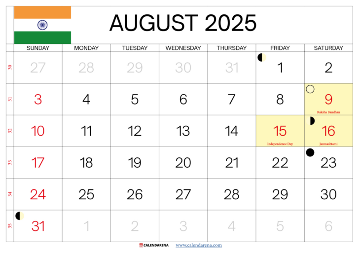 2025 August Month Calendar