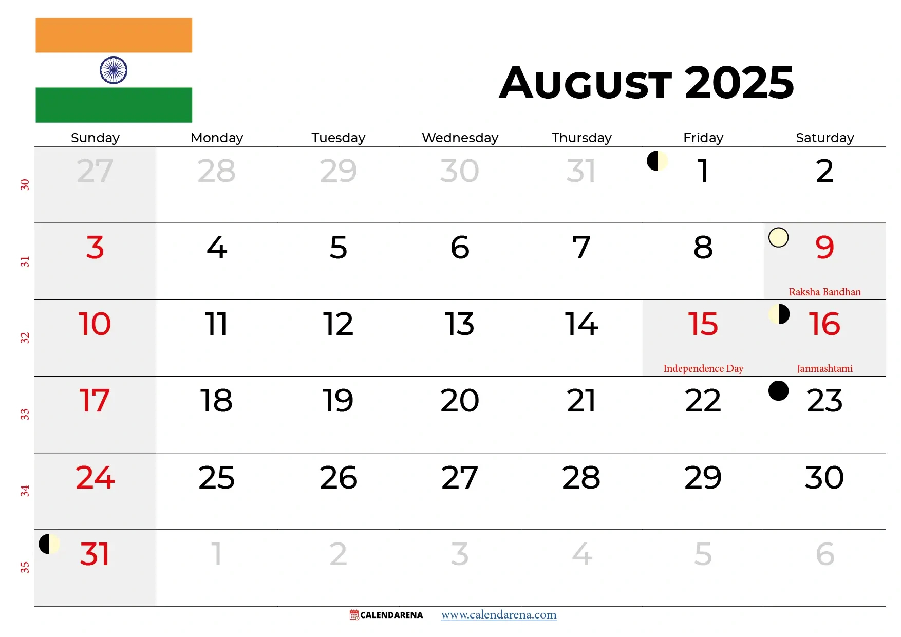 August 2025 Calendar With Holidays India throughout Calendar Events For August 2025