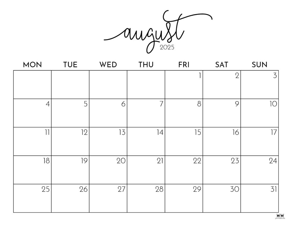 August 2025 Calendars - 107 Free Printables | Printabulls with regard to Blank August Calendar to Print 2025
