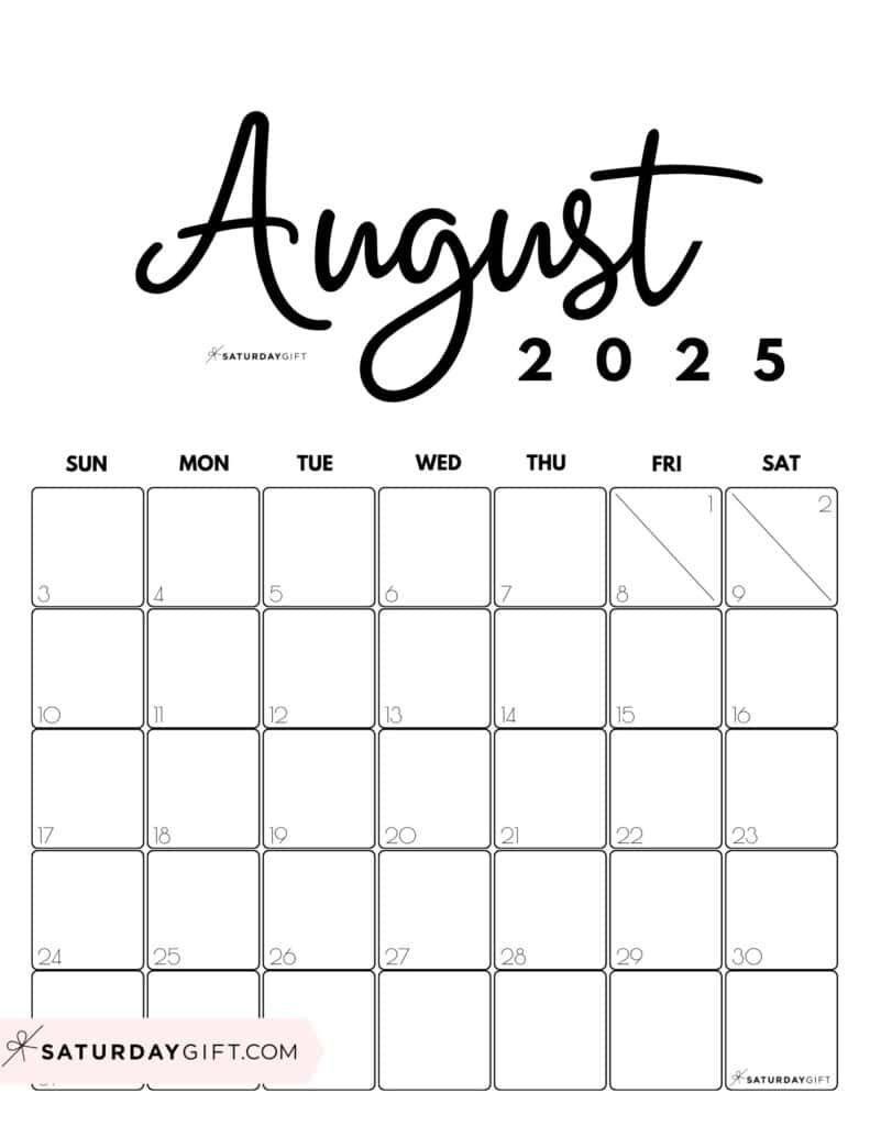 August 2025 Calendars - 23 Cute Free Printable Pdfs | Saturdaygift pertaining to National Day Calendar August 2025