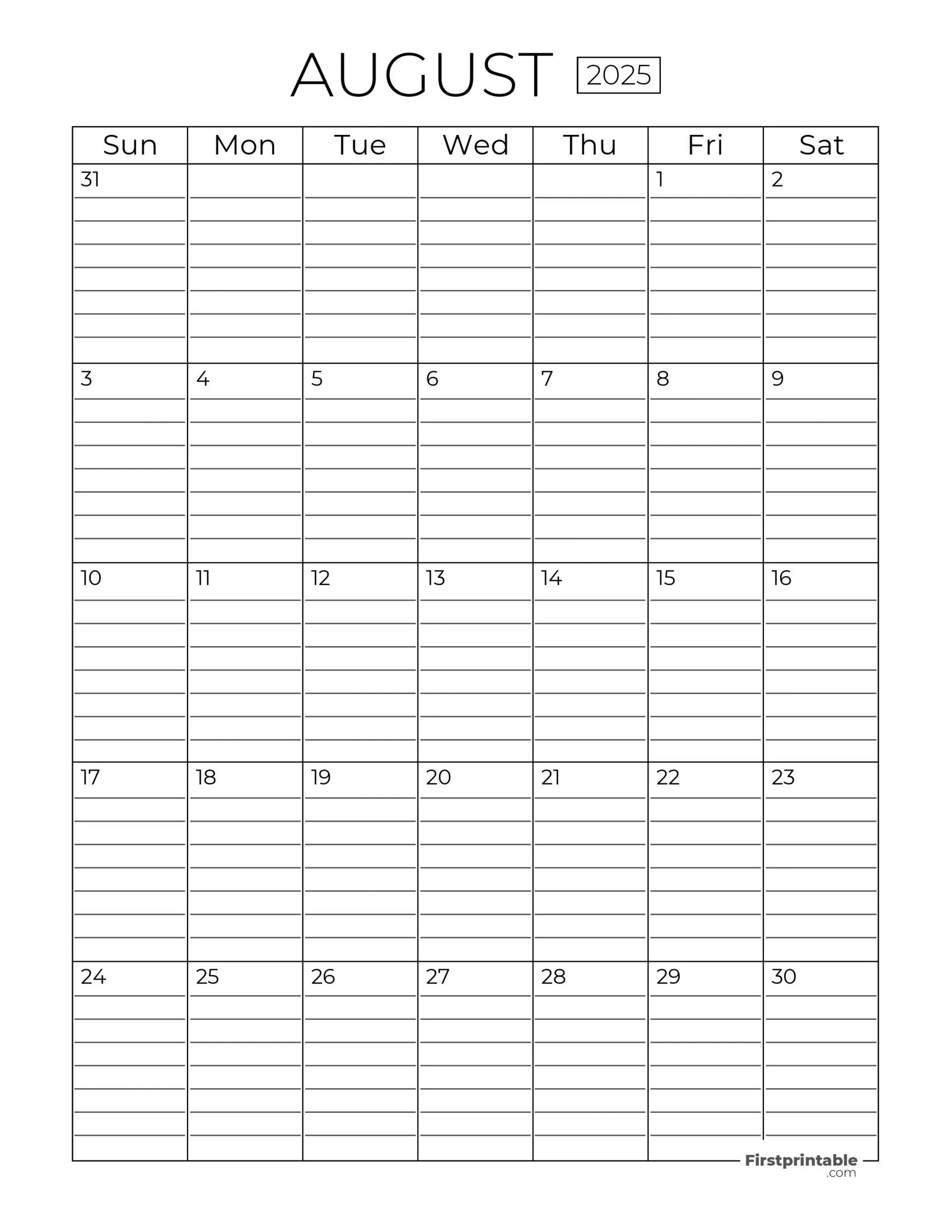 August 2025 Calendars - Free Printable &amp;amp; Fillable throughout August 2025 Calendar Printable With Lines