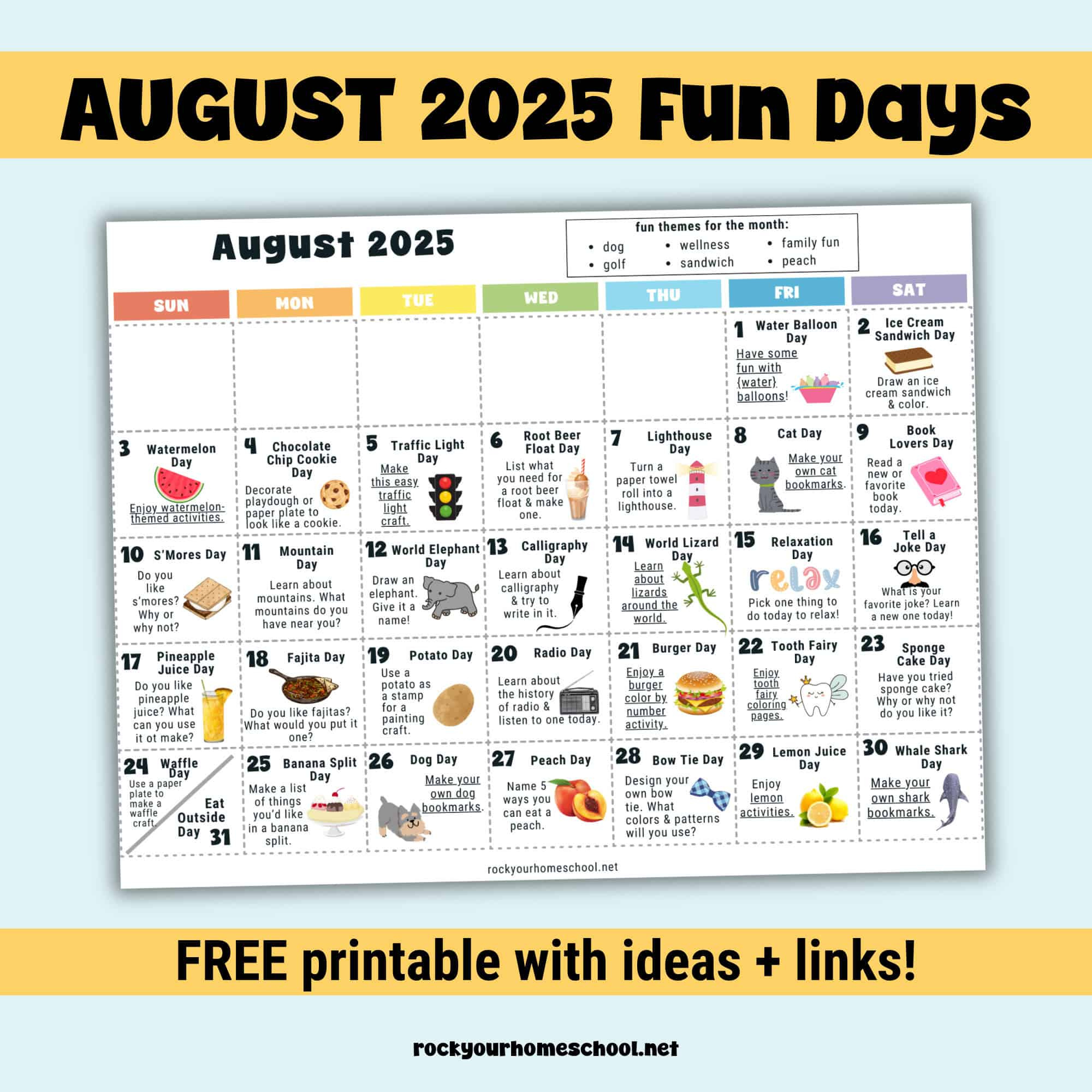 August 2025 Fun Days Calendar (Color) - Rock Your Homeschool inside August 2025 National Days Calendar