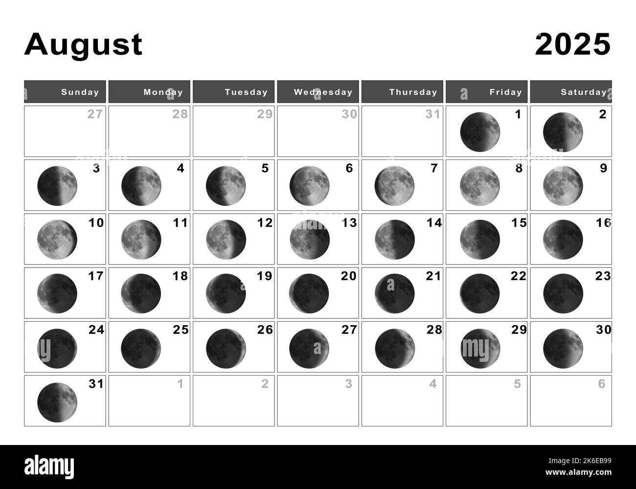 August 2025 Lunar Calendar, Moon Cycles, Moon Phases Stock Photo regarding Moon Phase Calendar August 2025