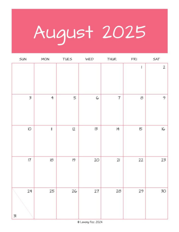 World of Printables August 2025 Calendar