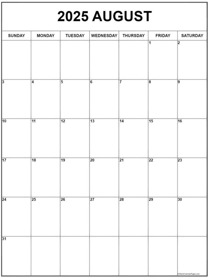 Large August 2025 Calendar Printable Free