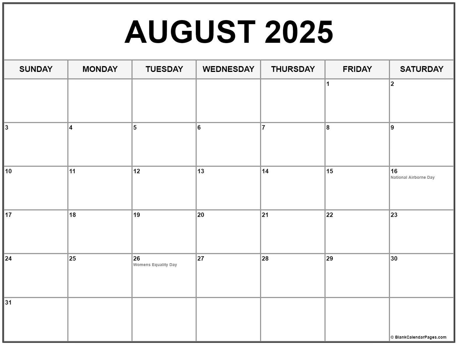 August 2025 With Holidays Calendar intended for Holiday Calendar For August 2025