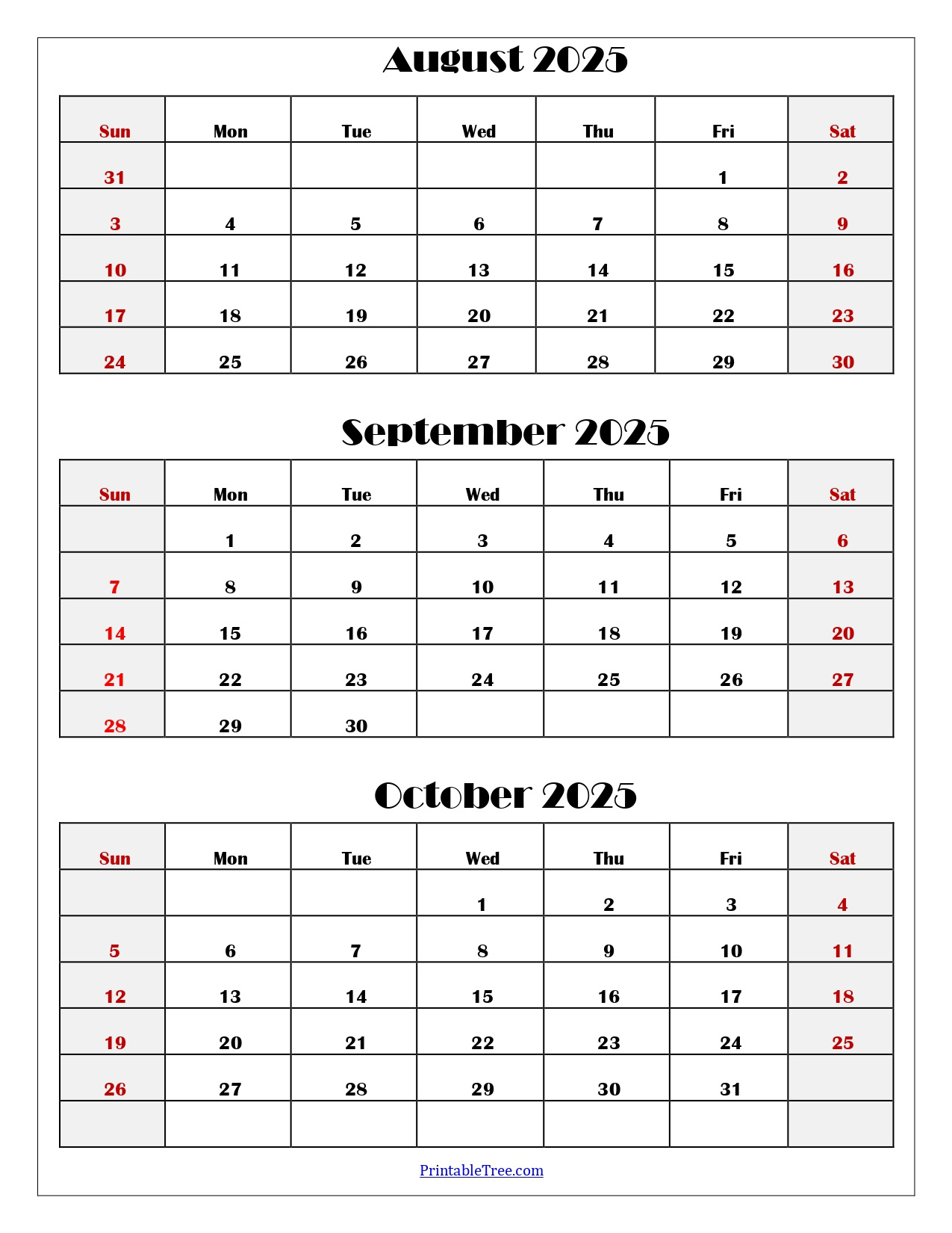 August To October 2025 Calendar Printable Pdf | Three Months Calendar throughout Printable August September October 2025 Calendar