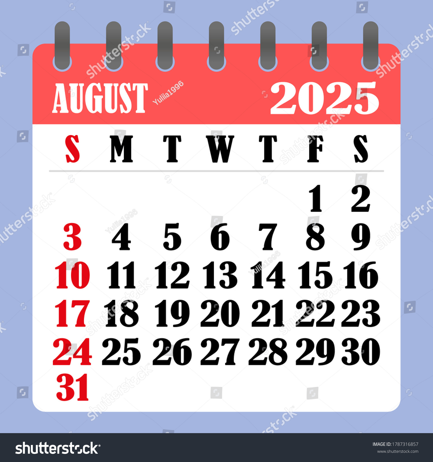 Briefkalender Für August 2025. Die Woche: Stock-Vektorgrafik within August 5 2025 Calendar