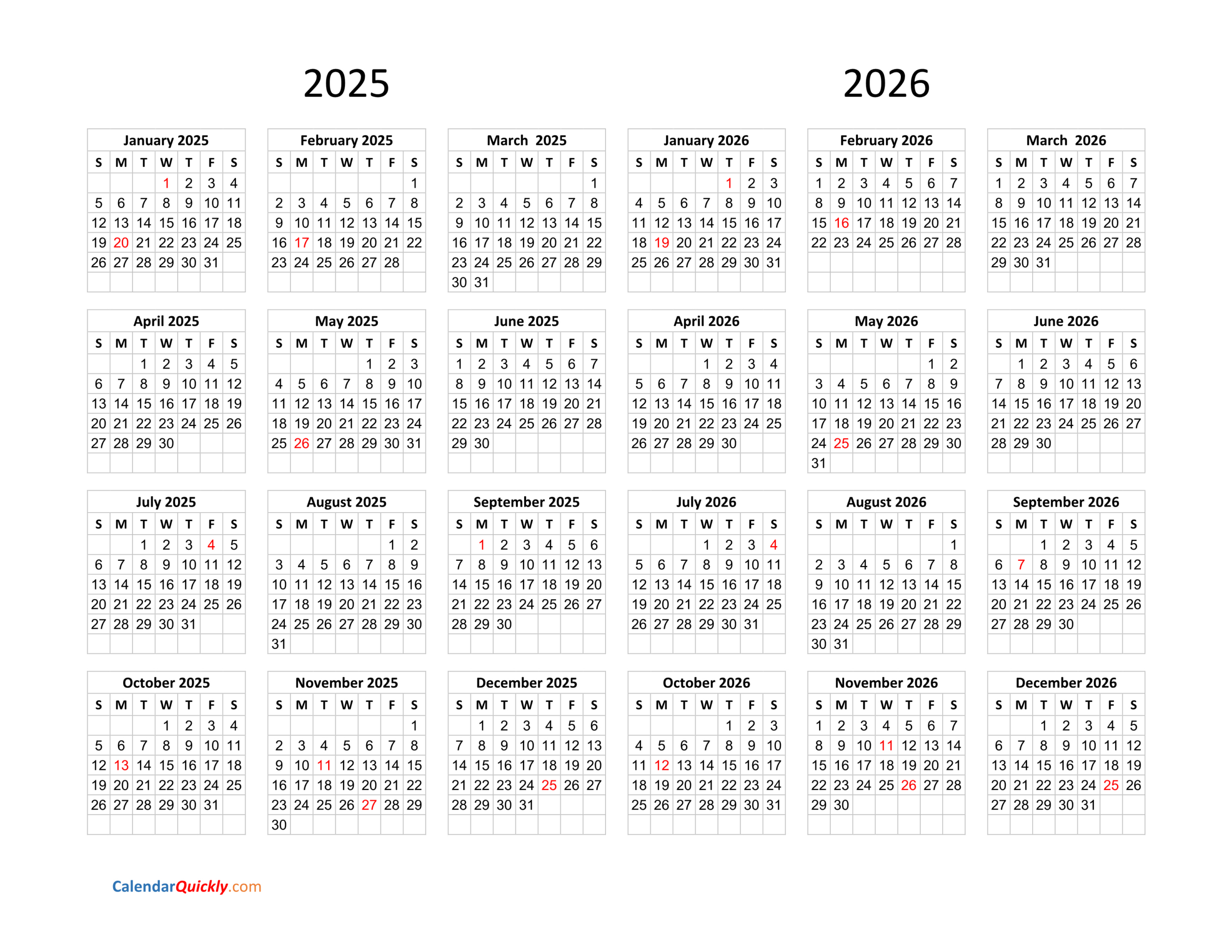 Calendar 2025 And 2026 On One Page | Calendar Quickly with August 2025 to May 2026 Calendar Printable