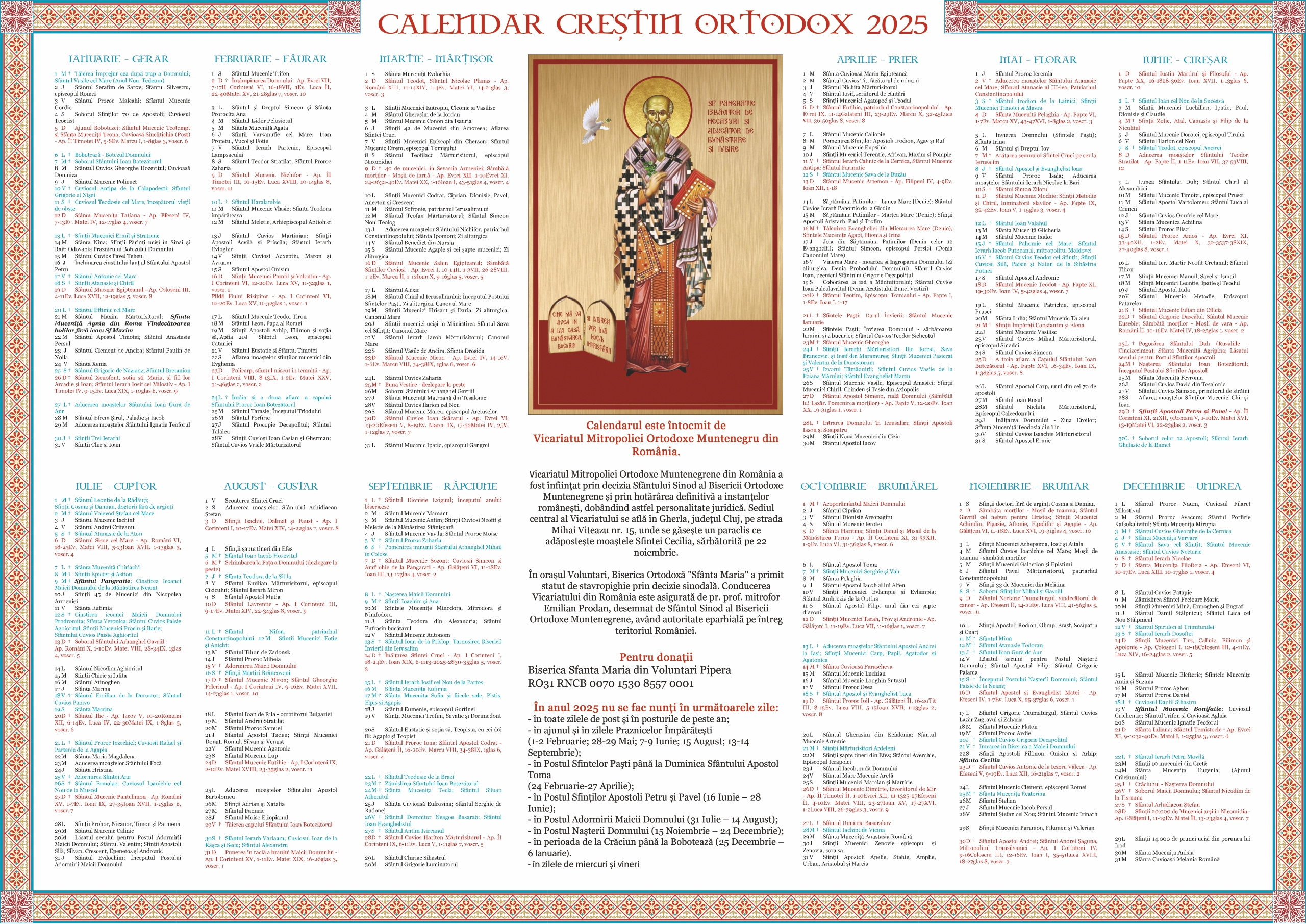 Calendar 2025 - Istoria Bisericii Ortodoxe Muntenegrene for Calendar Ortodox 2025 August