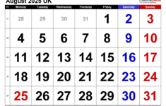 Calendar August 2025 Uk With Pdf, Excel And Word Templates with Calendar For August 2025