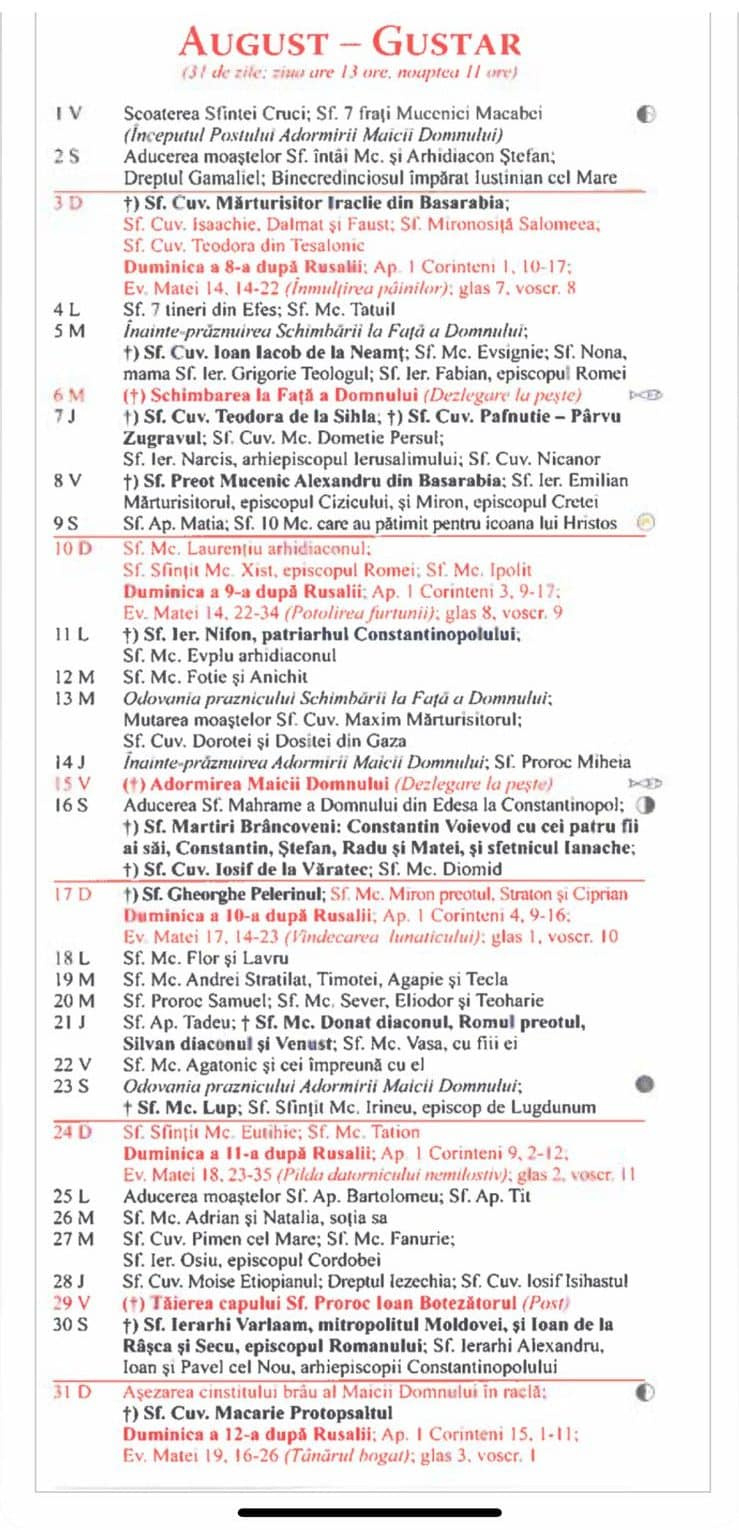 Calendar Ortodox August 2025. Cele Mai Importante Sărbători Din pertaining to Calendar Ortodox 2025 August