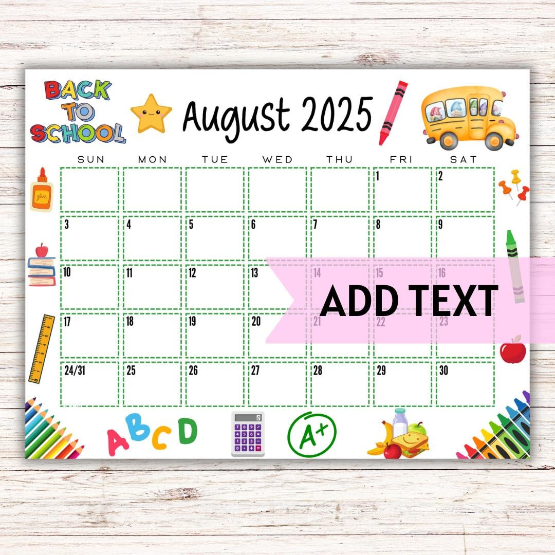 Editable Printable August Calendar 2025 | Colorful Back To School Calendar | Classroom Calendar | August 2025 Calendar | Fillable Calendar - Etsy within August Calendar 2025 Picture Ideas