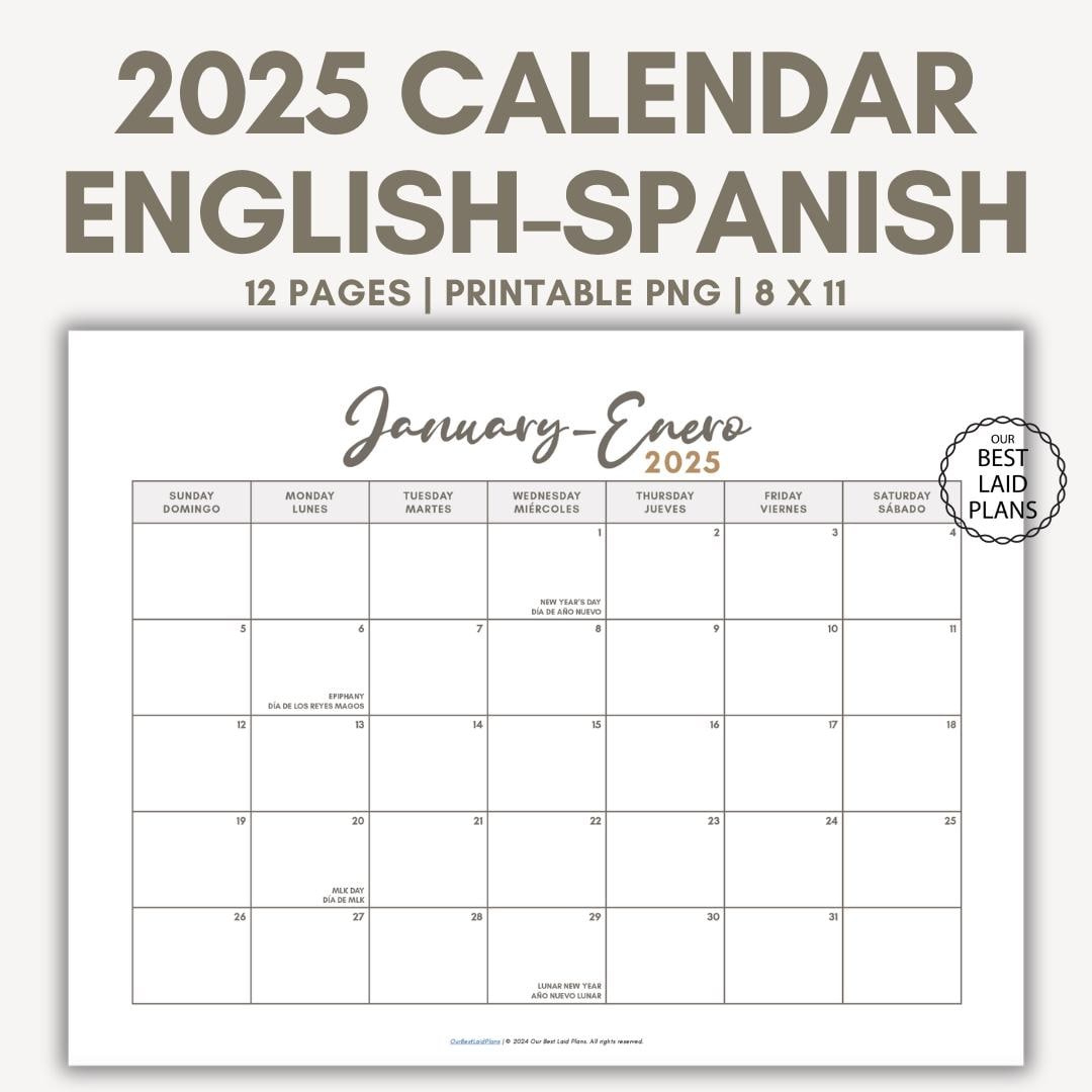 English Spanish Calendar For 2025 Printable Pdf With Holidays inside August 2025 Calendar in Spanish