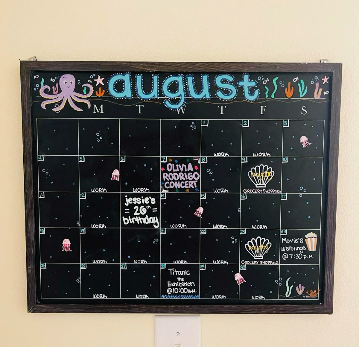 🐠🐙 August Chalkboard Calendar 🐙🐠 in August 2025 Chalkboard Calendar Ideas