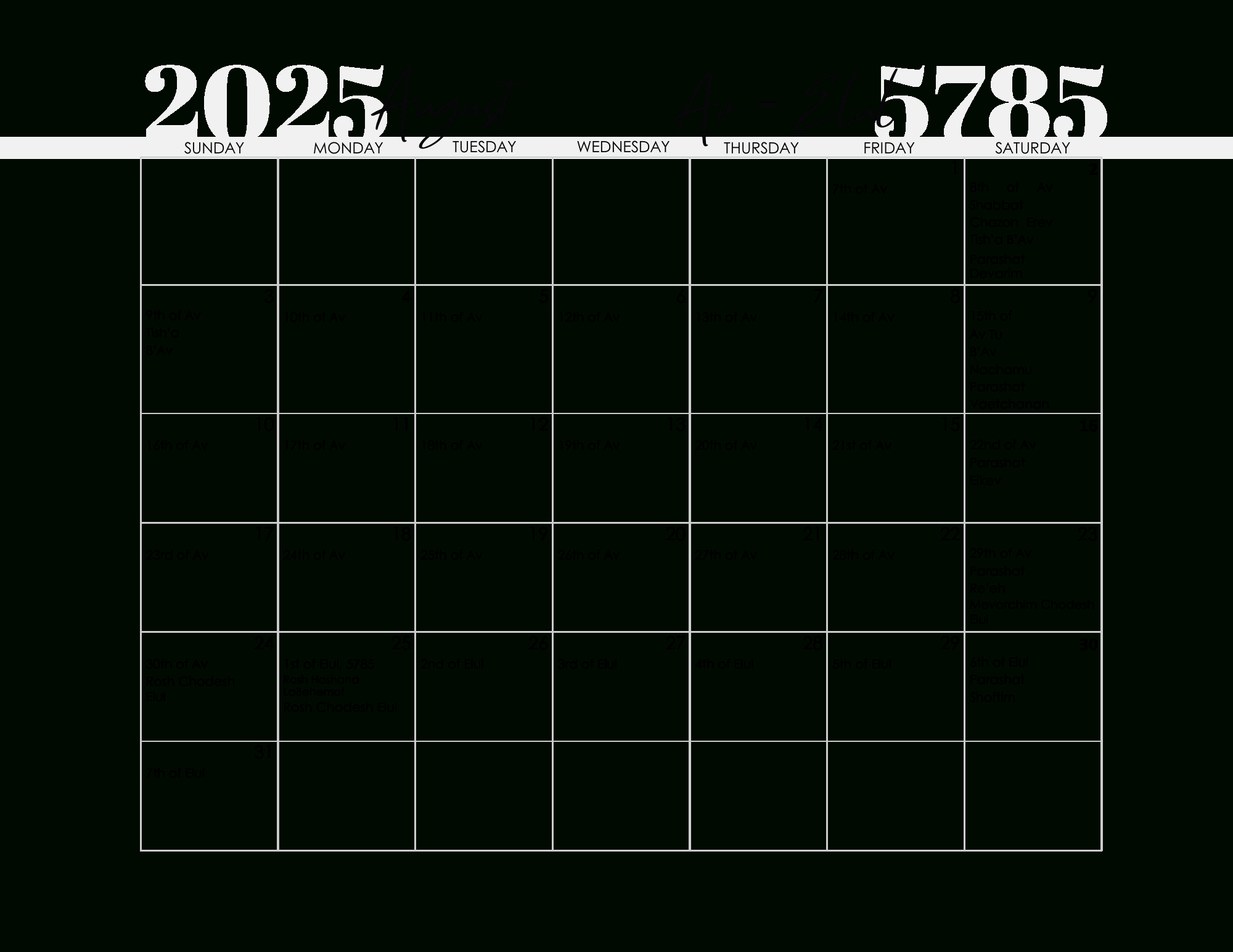Free Printable Jewish Calendar 2024 And 2025 inside August In Hebrew Calendar 2025