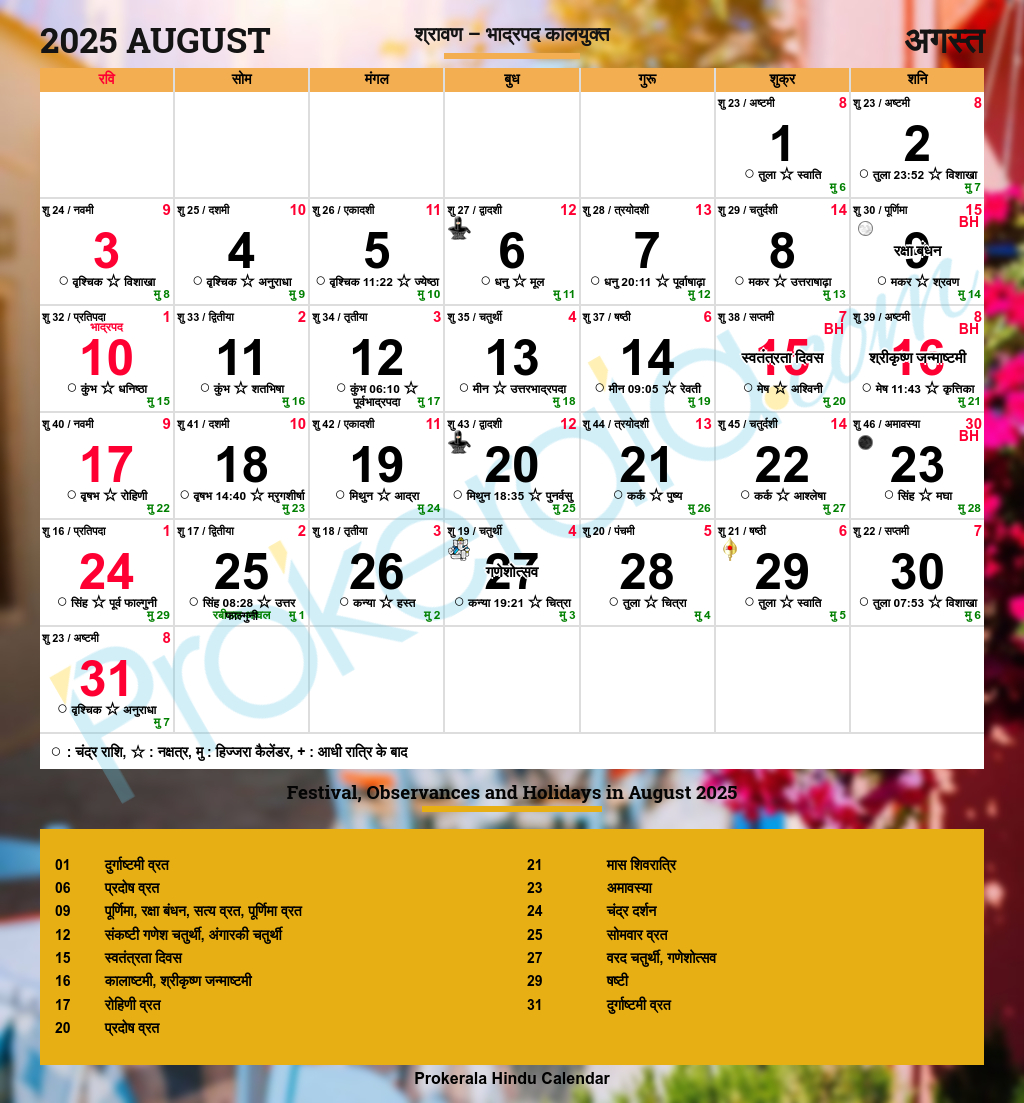 Hindu Calendar 2025, August throughout August 9 2025 Calendar