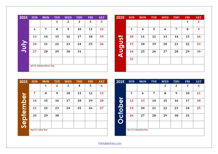 August to October Calendar 2025