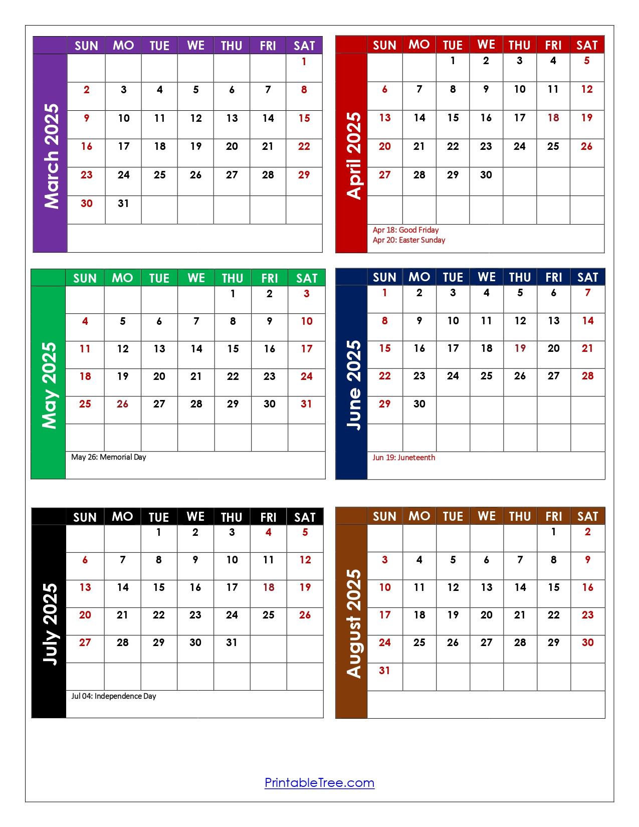 March To August 2025 Calendar Printable Pdf | Six Months Calendar throughout August 6th 2025 Calendar