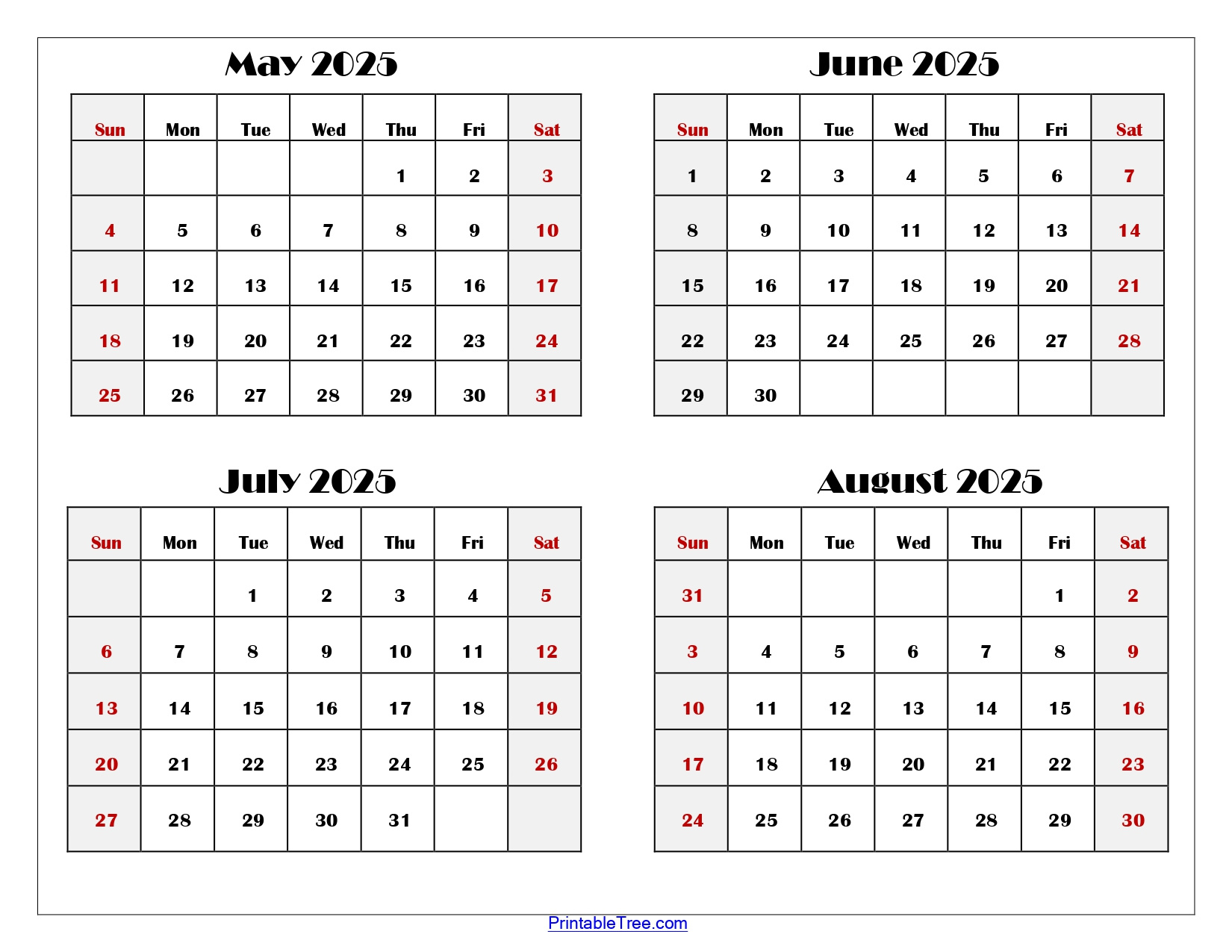 May To August 2025 Calendar Printable Pdf | Four Months Calendar regarding August 2025 To May 2025 Calendar