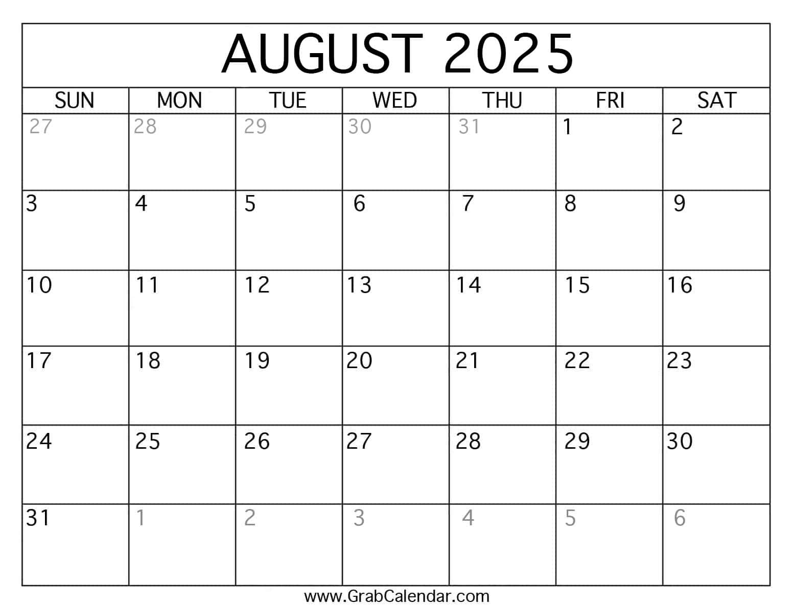 Printable August 2025 Calendar in August 14 2025 Calendar