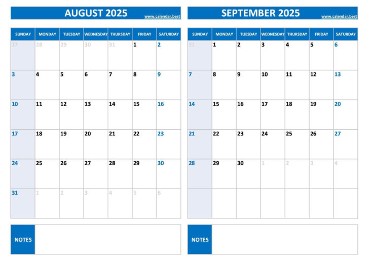 Calendar 2025 August and September