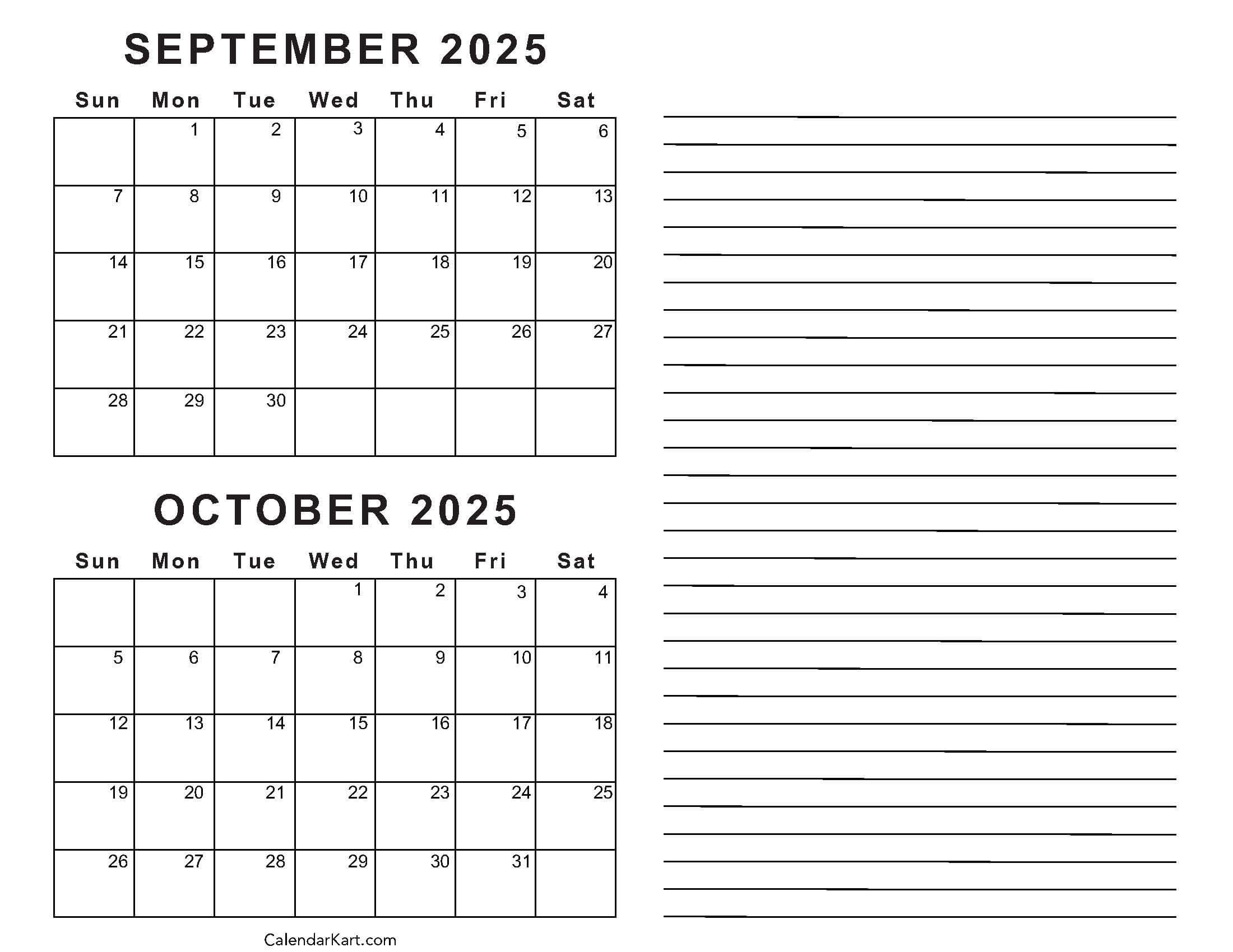 Printable September October 2025 Calendar | Calendarkart regarding Calendar August September October 2025