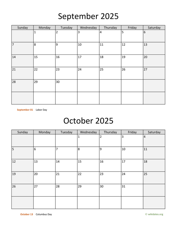 August September October Calendar 2025 Printable