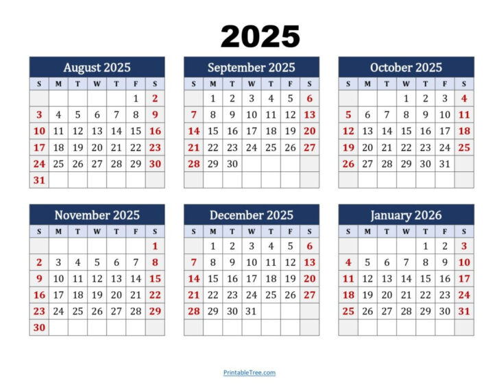August 2025 – July 2026 Calendar