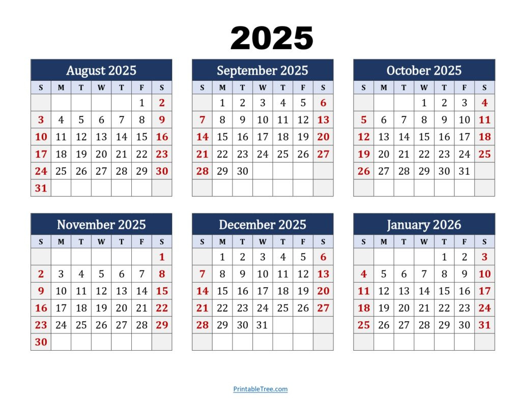 Six Month Calendar 2024-2025 Printable Pdf- 6 Months Calendar intended for August 2025 - July 2026 Calendar