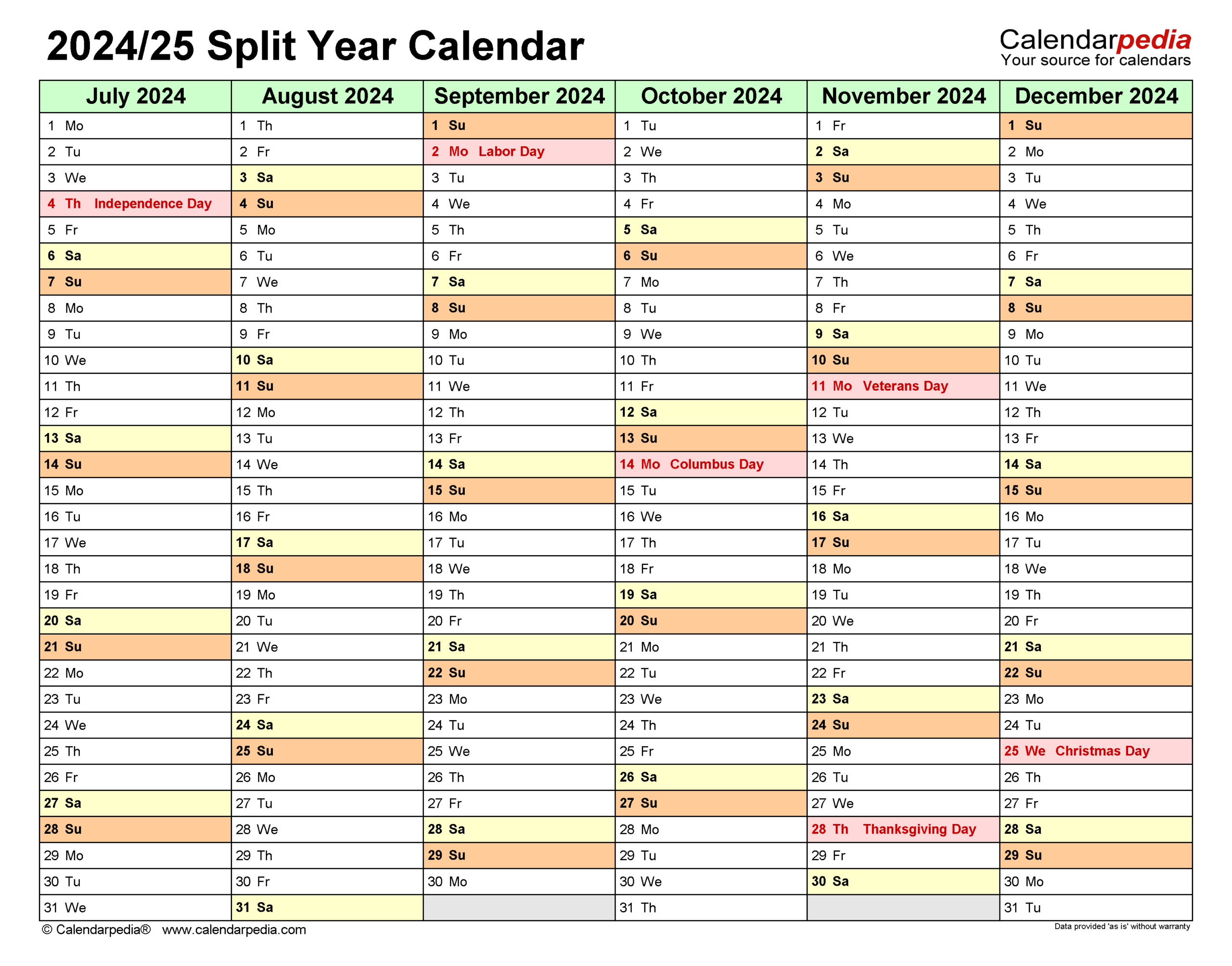 Split Year Calendars 2024/2025 (July To June) - Pdf Templates with regard to Printable Calendar September 2024 to August 2025