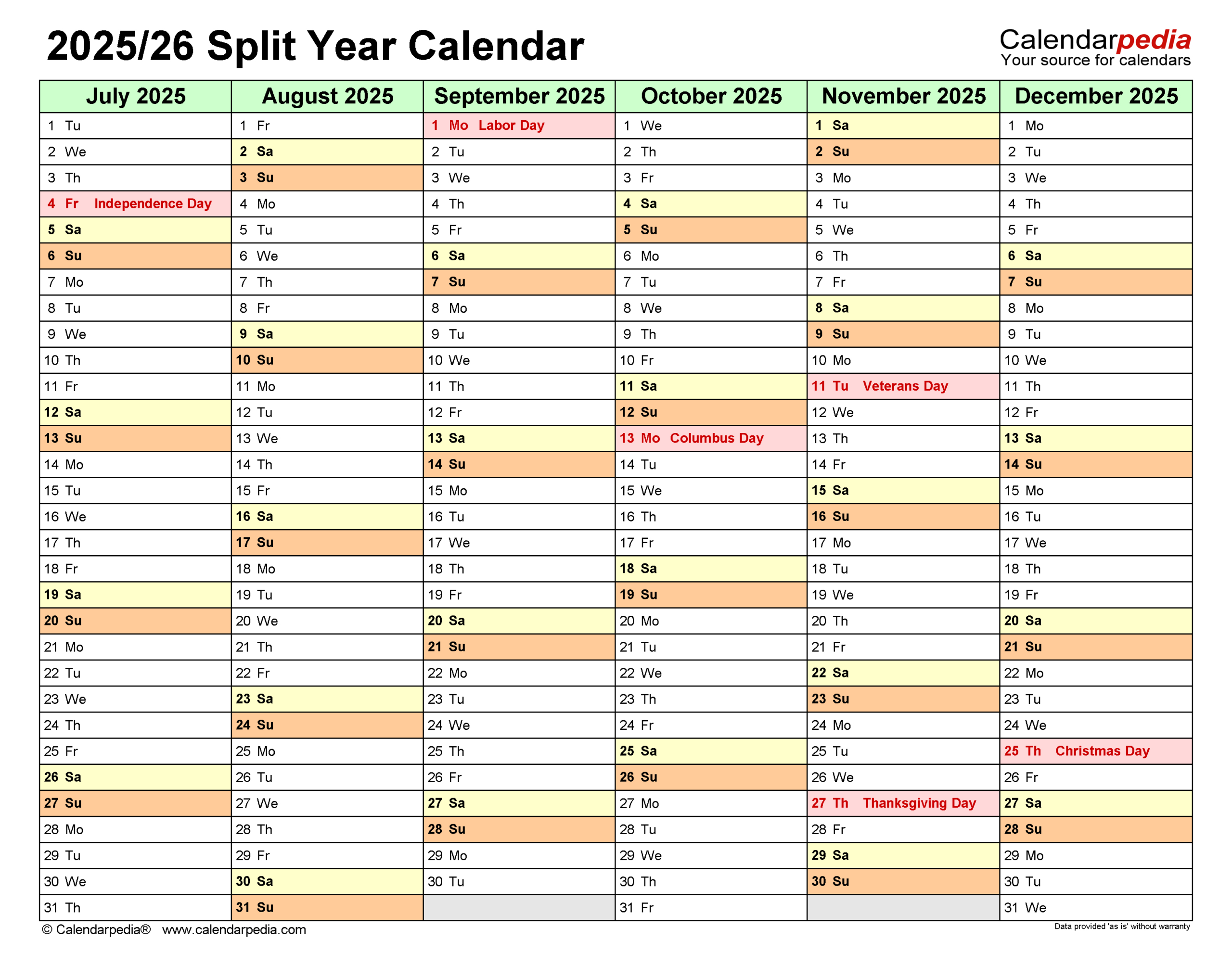 Split Year Calendars 2025/2026 (July To June) - Pdf Templates intended for Calendar August 2025 to June 2026