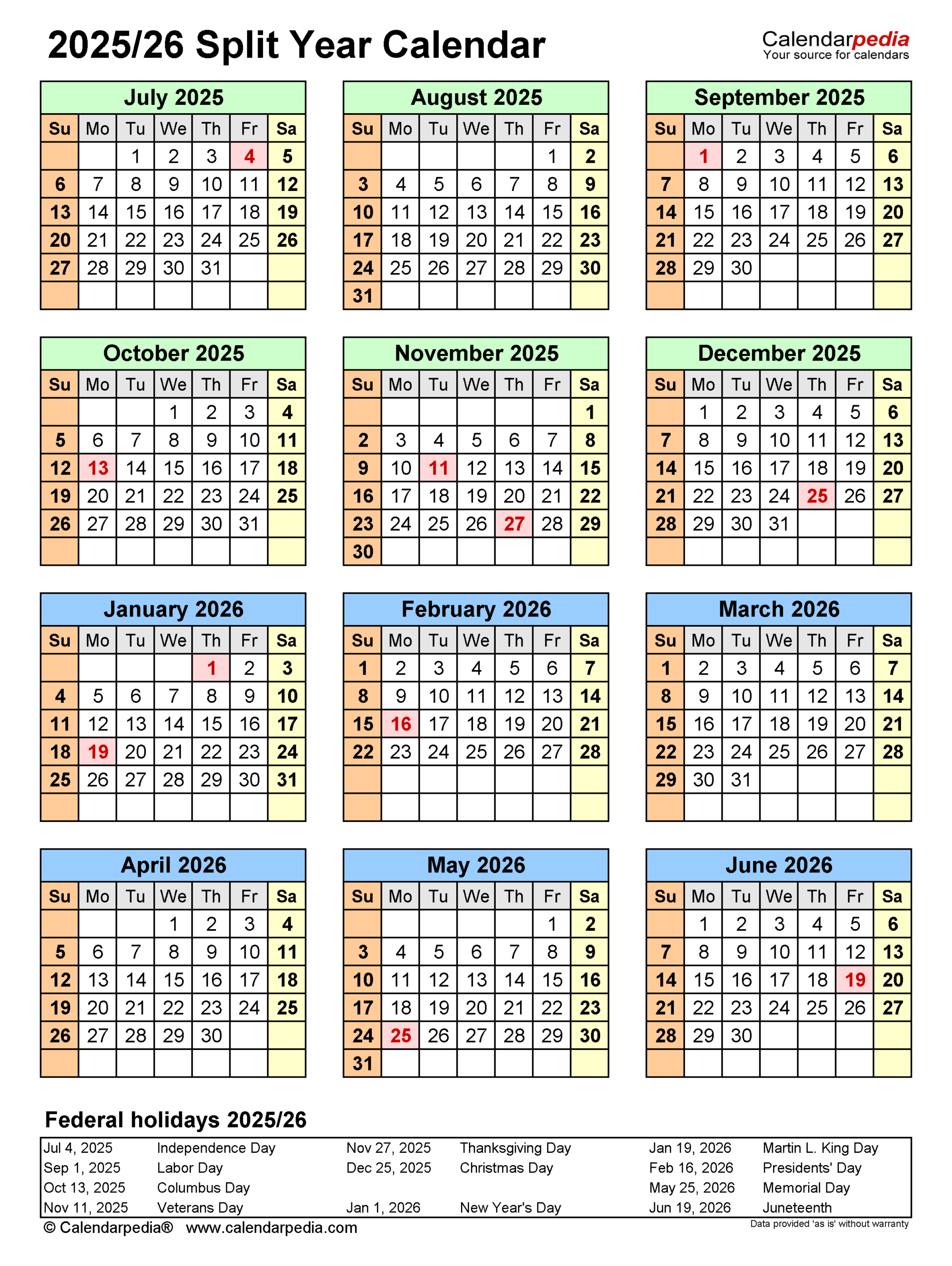 Split Year Calendars 2025/2026 (July To June) - Pdf Templates with regard to August 2025 May 2026 Calendar
