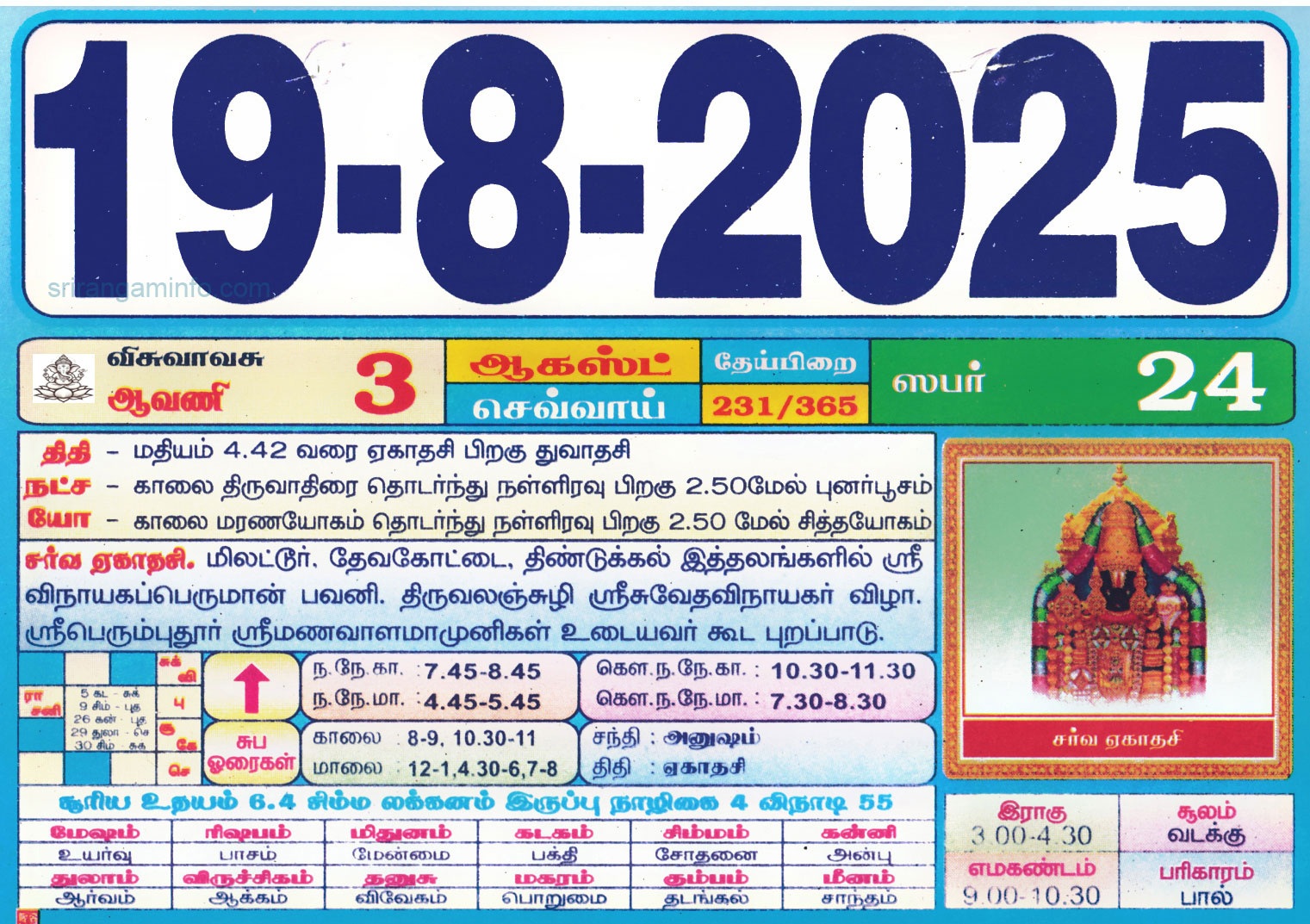 Tamil Daily Calendar 2025, Tamil Calendar 2025, Nalla Neram in Tamil Calendar 2025 August
