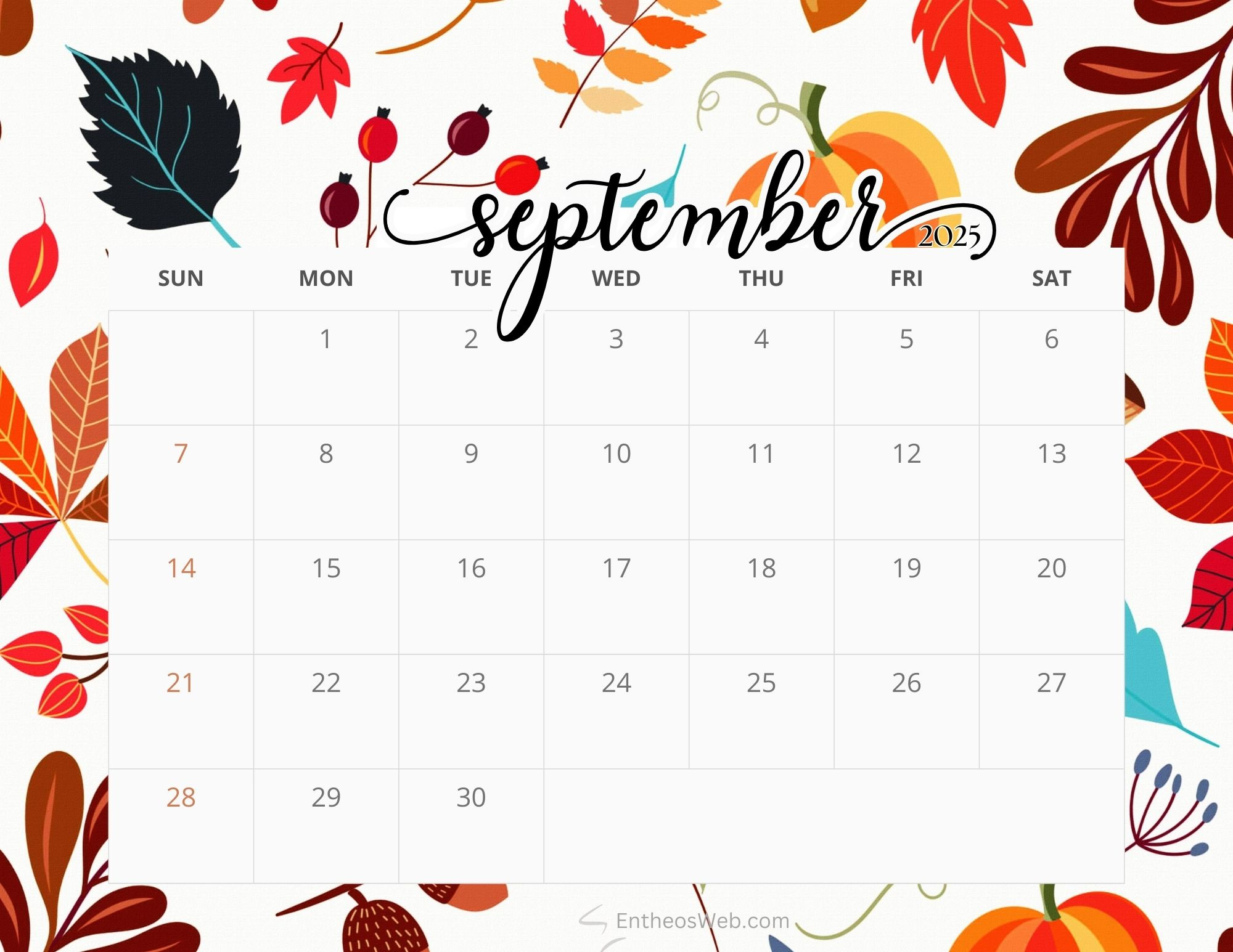 100 Free September 2025 Printable Calendar Downloads | Entheosweb in Printable September Calender 2025