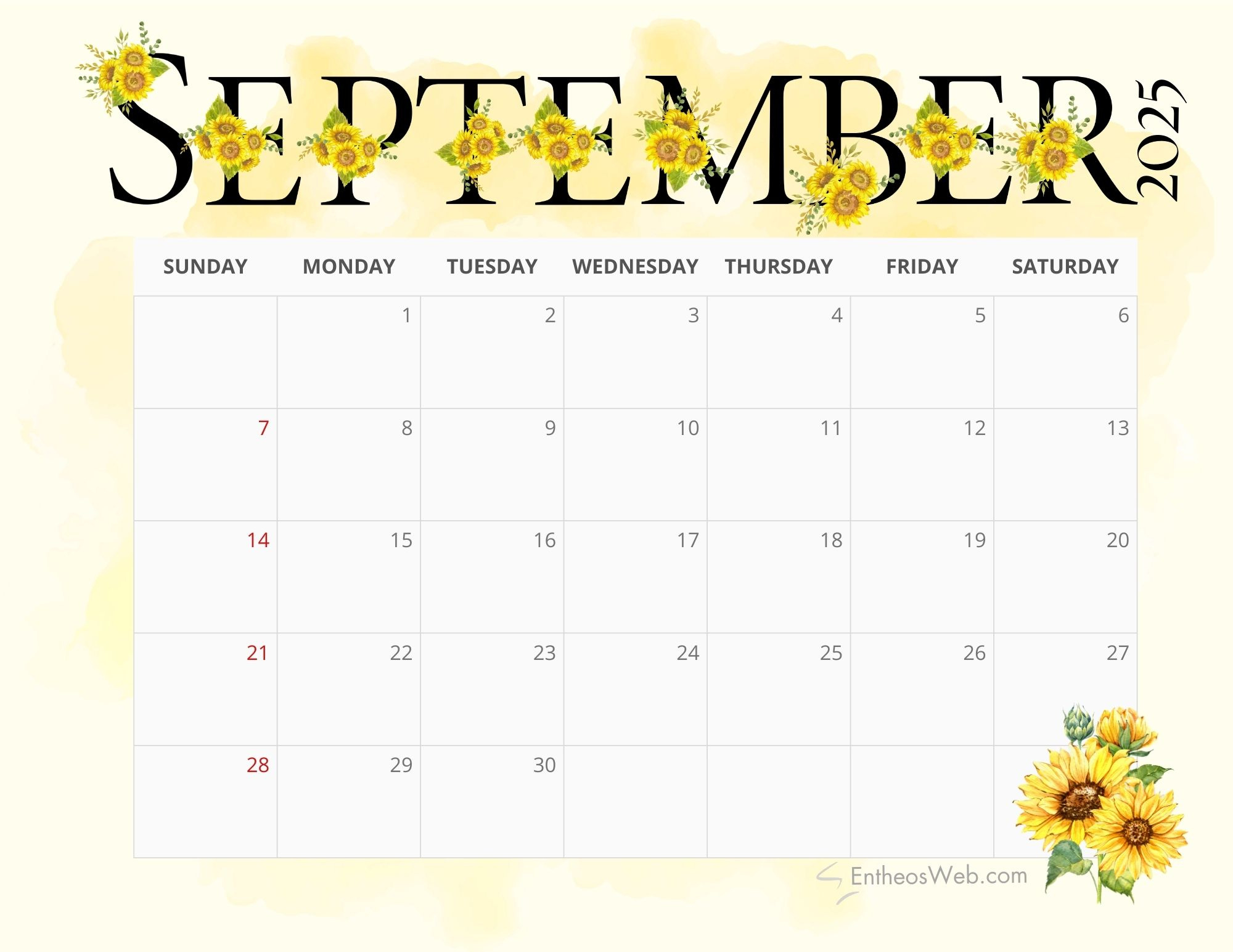 100 Free September 2025 Printable Calendar Downloads | Entheosweb intended for Printable September Calendar 2025 Free