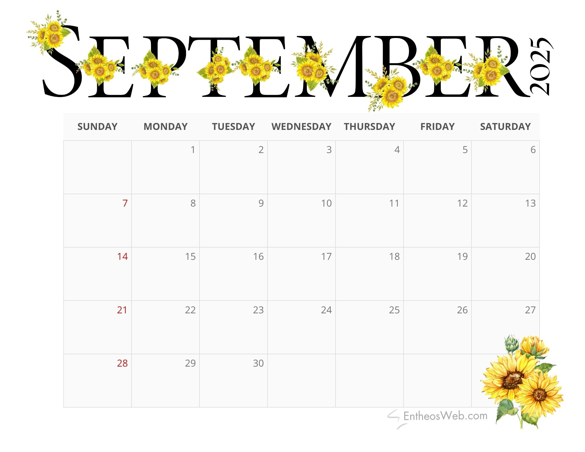100 Free September 2025 Printable Calendar Downloads | Entheosweb within Free Downloadable September 2025 Calendar