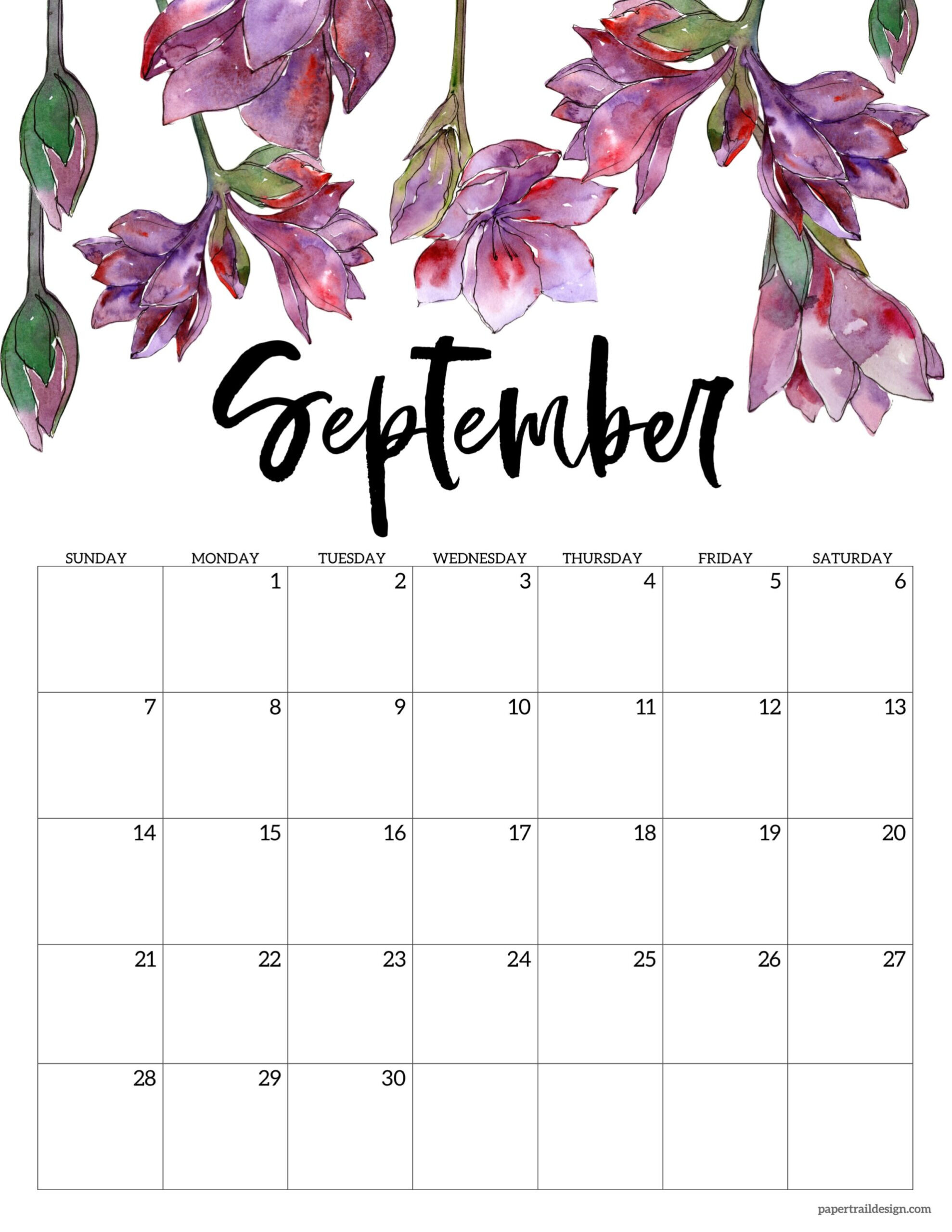 2025 Free Printable Calendar - Floral - Paper Trail Design throughout September 2025 Calendar Flowers