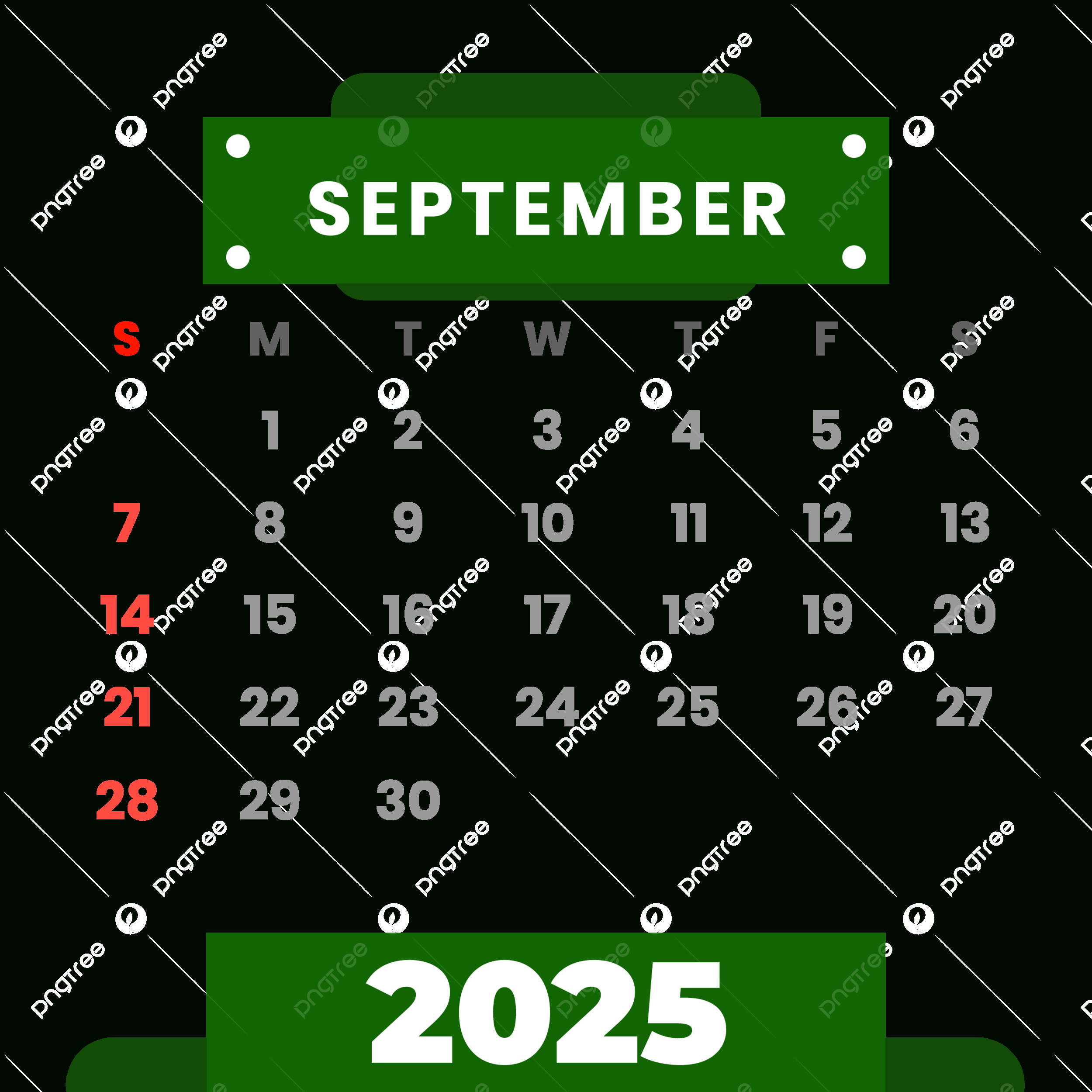 2025 September Vector Clipart Green Monthly Calendar, 2025 pertaining to September 2025 Calendar Green